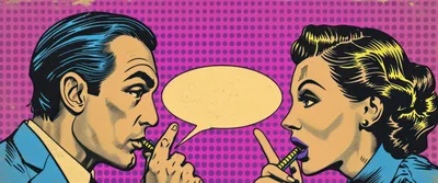 Pop Art Illustration Of A Man And Woman Whispering