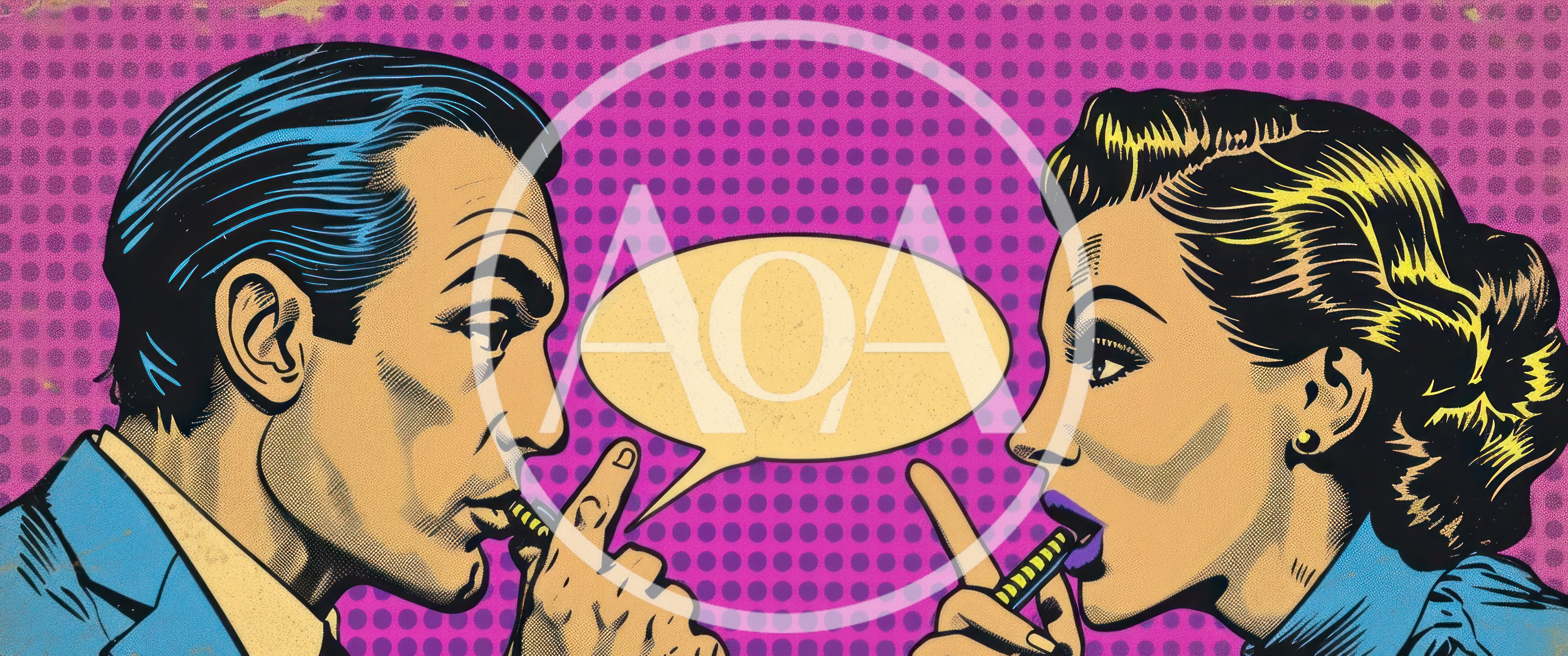 Pop Art Illustration Of A Man And Woman Whispering