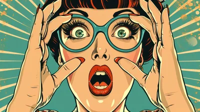 Pop Art Illustration Of A Surprised Woman Wearing Glasses