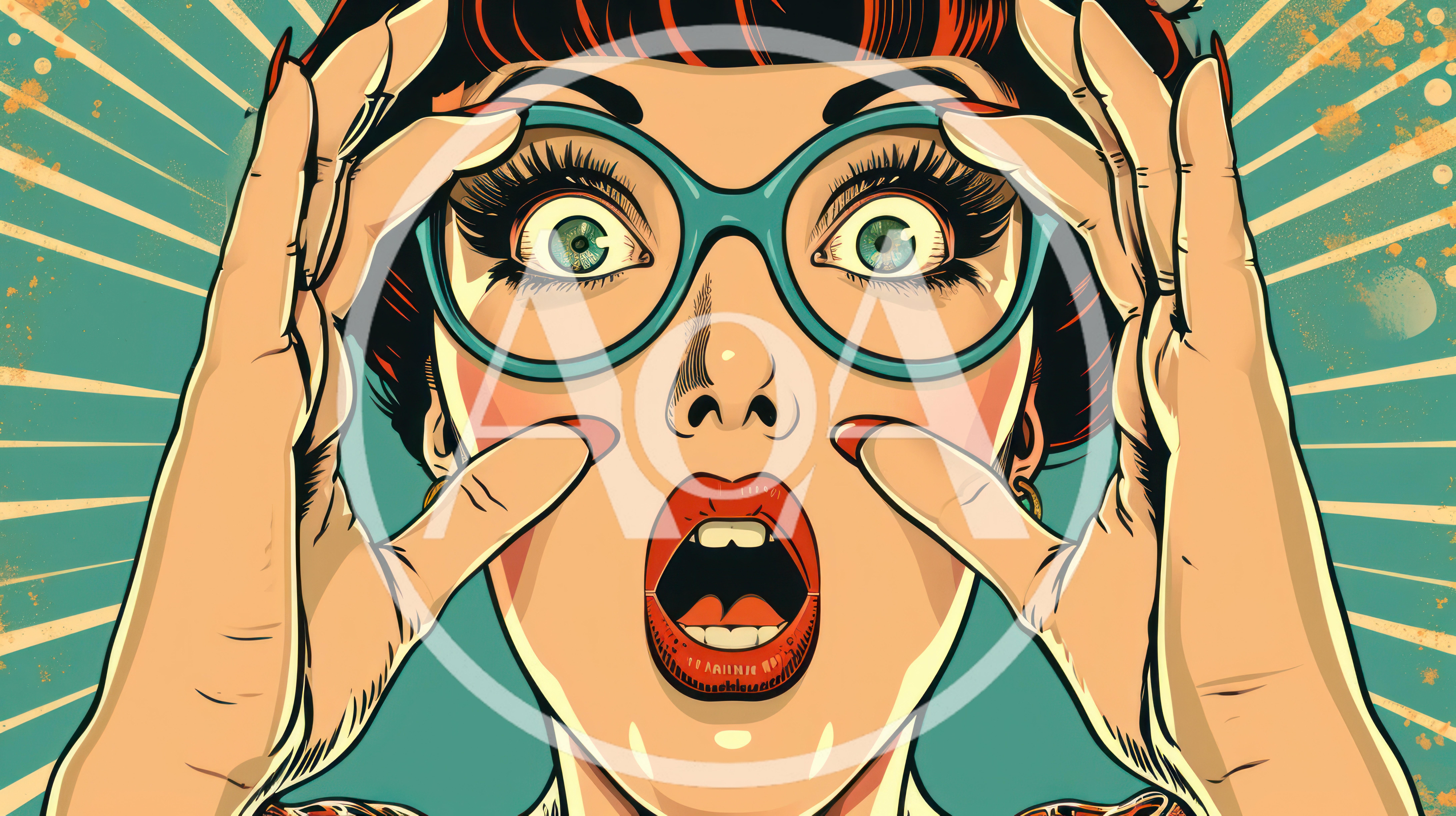 Pop Art Illustration Of A Surprised Woman Wearing Glasses