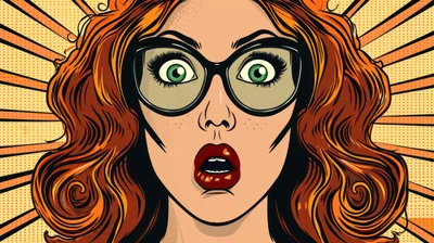 Pop Art Illustration Of A Surprised Woman With Glasses