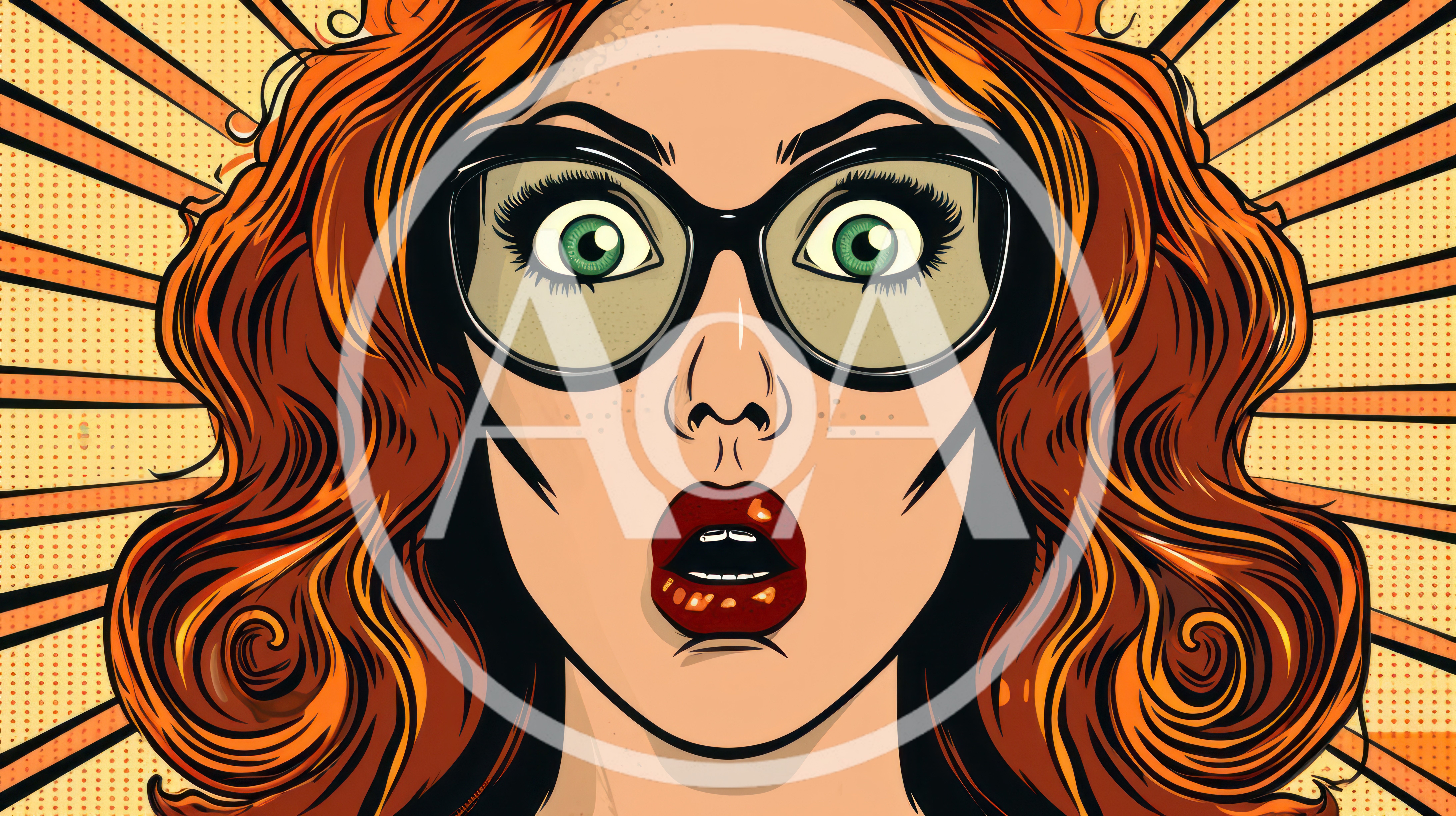 Pop Art Illustration Of A Surprised Woman With Glasses