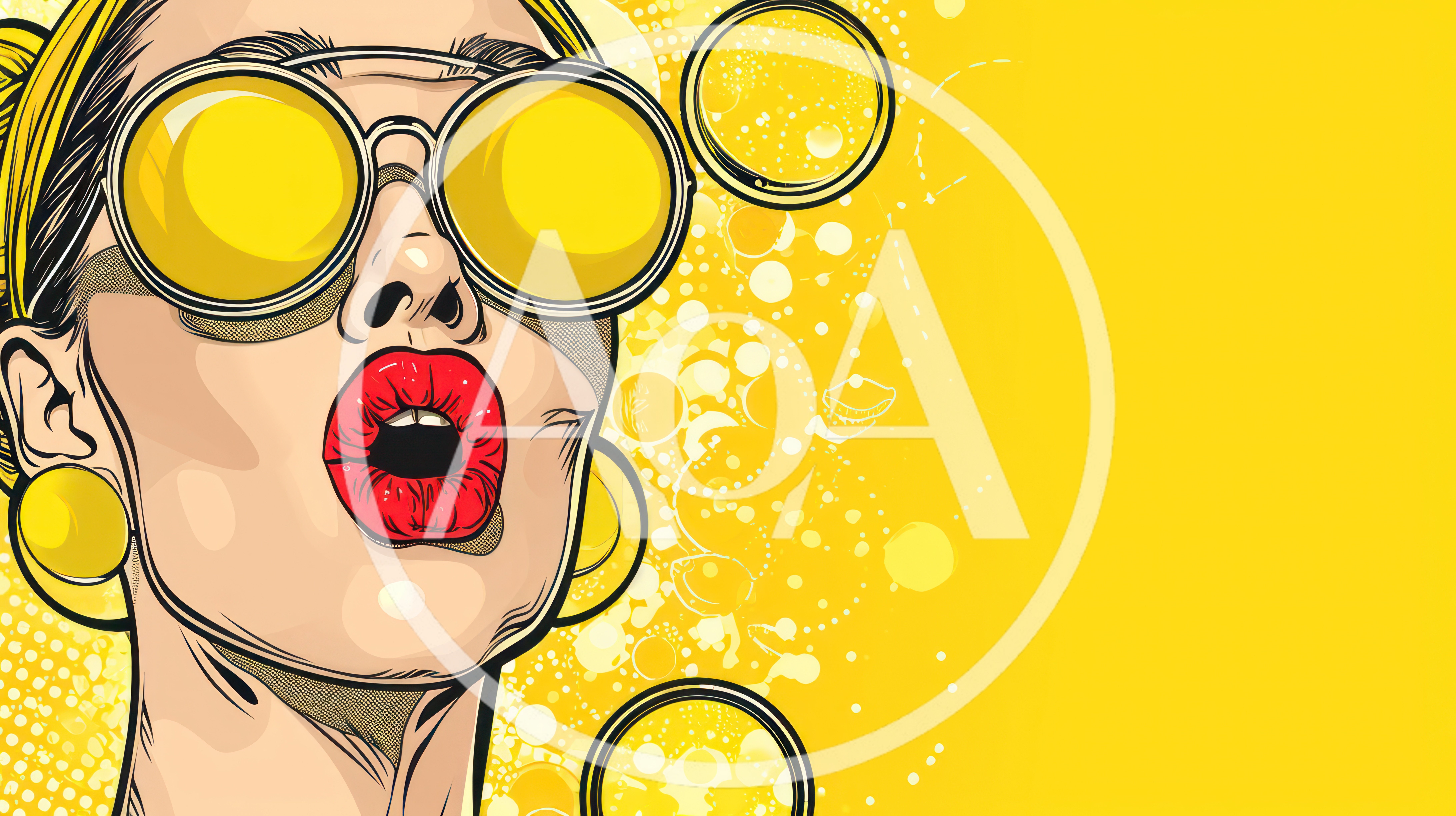 Pop Art Illustration Of A Woman With Yellow Sunglasses