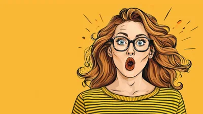 Pop Art Illustration Of A Surprised Woman With Glasses