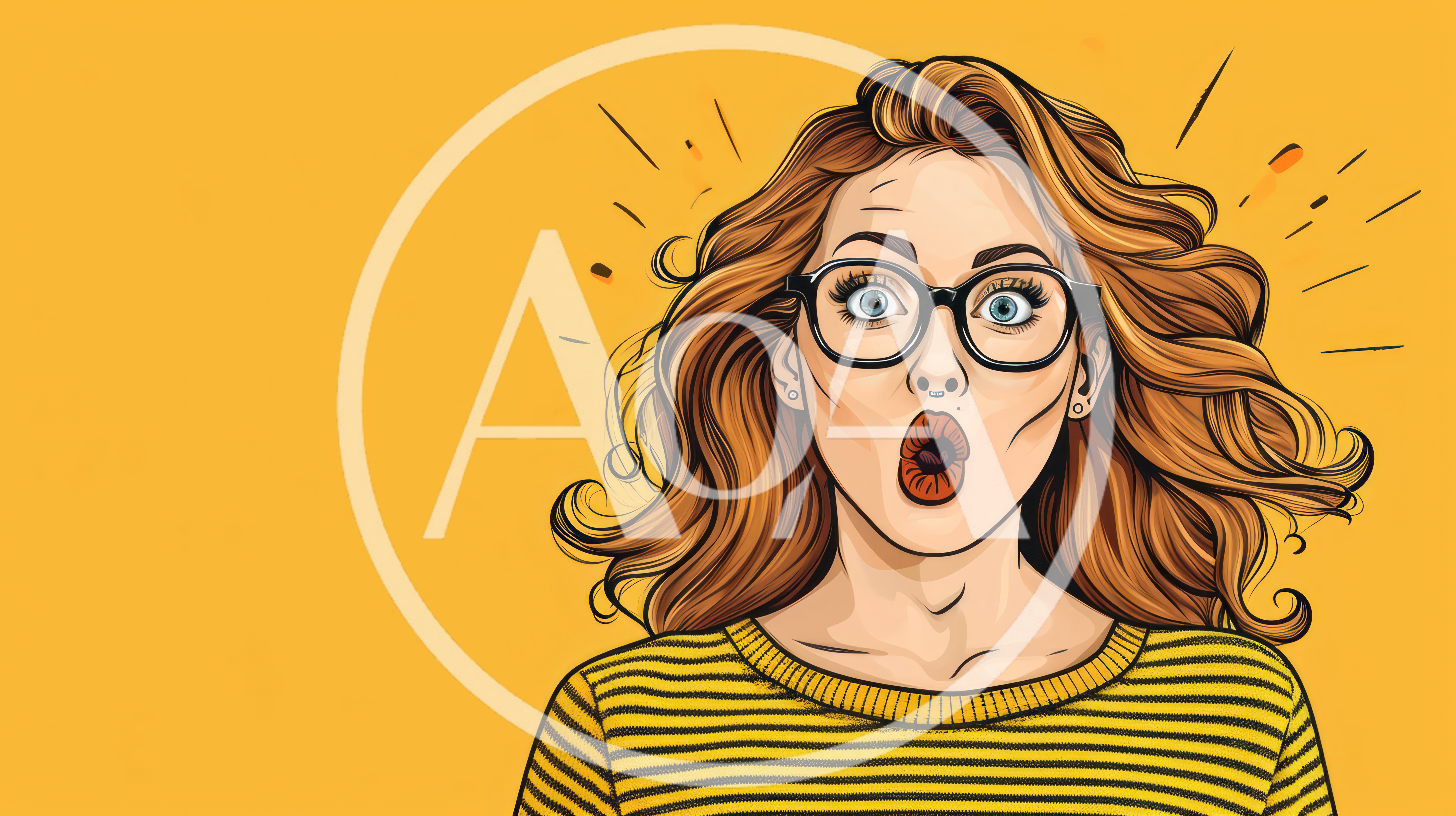 Pop Art Illustration Of A Surprised Woman With Glasses