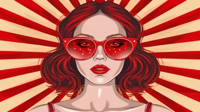 Pop Art Illustration Of A Woman With Red Sunglasses
