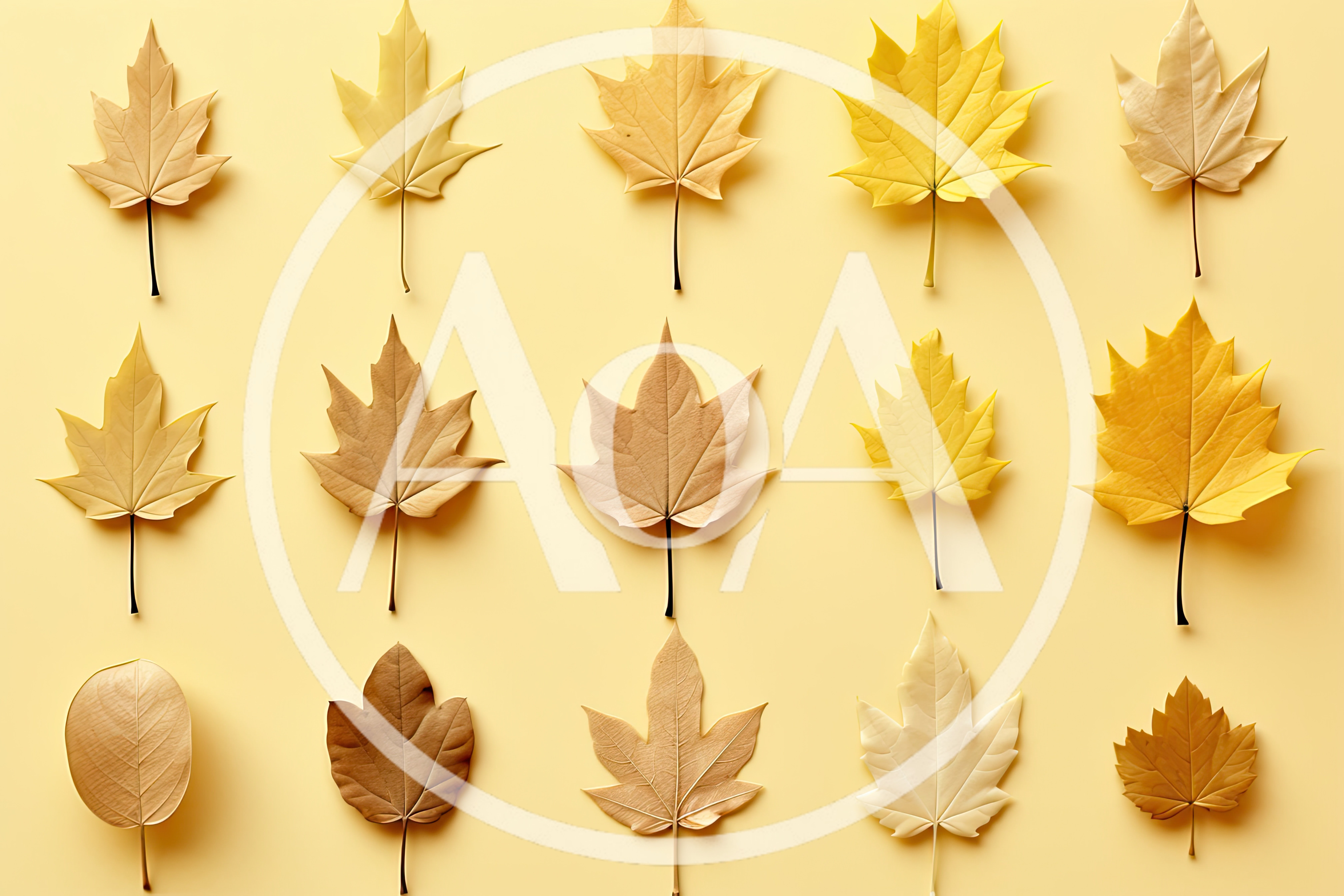 Collection Of Various Autumn Leaves On Yellow Background