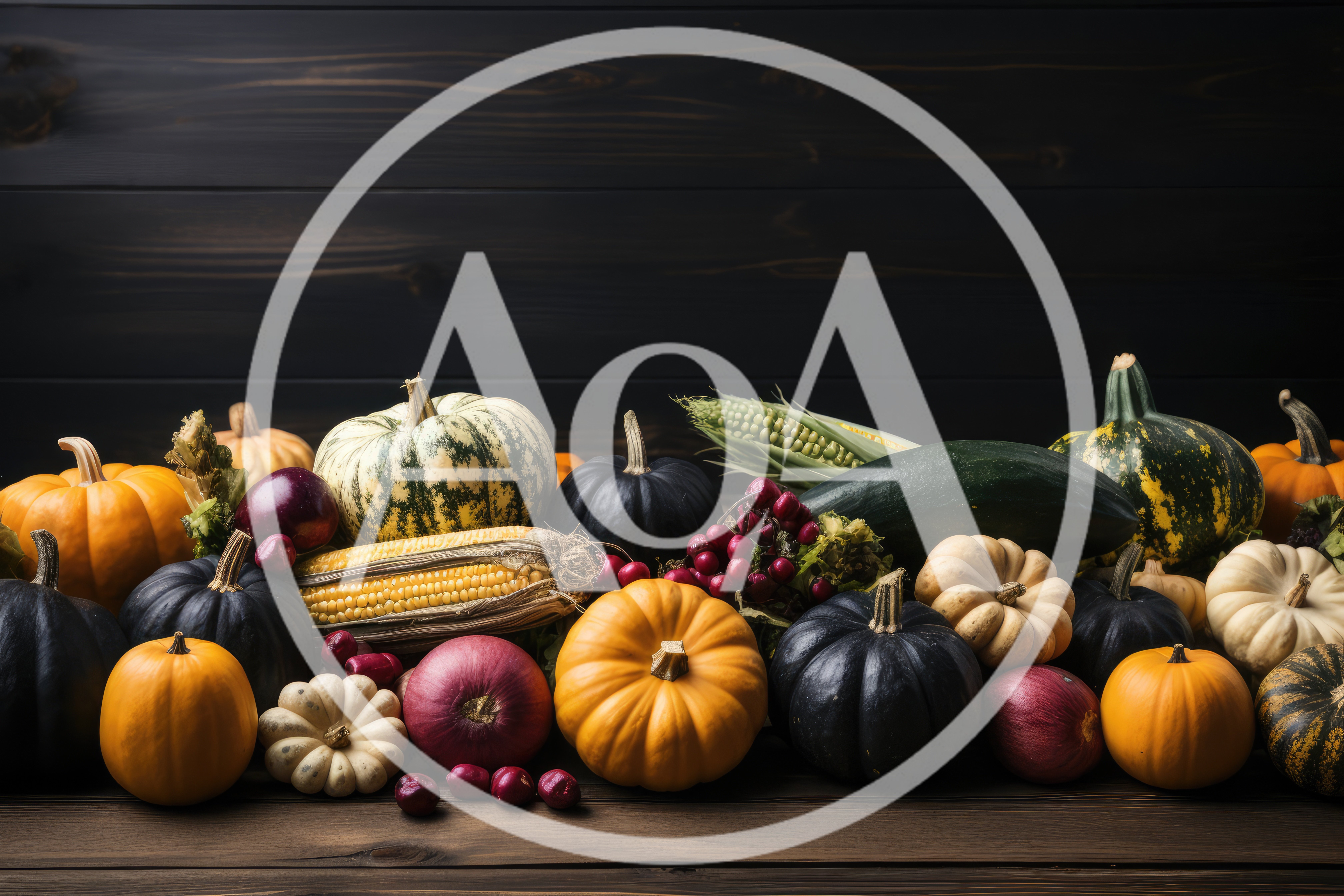 Assorted Autumn Harvest Vegetables On Wooden Table