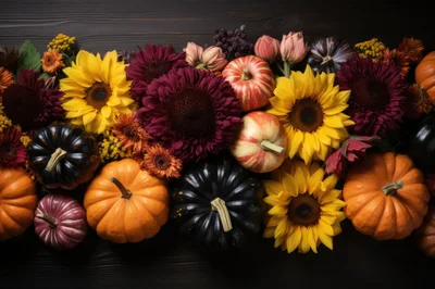 Autumn Harvest Arrangement With Pumpkins And Sunflowers