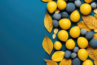 Autumnal Flat Lay With Yellow Balloons And Grey Stones