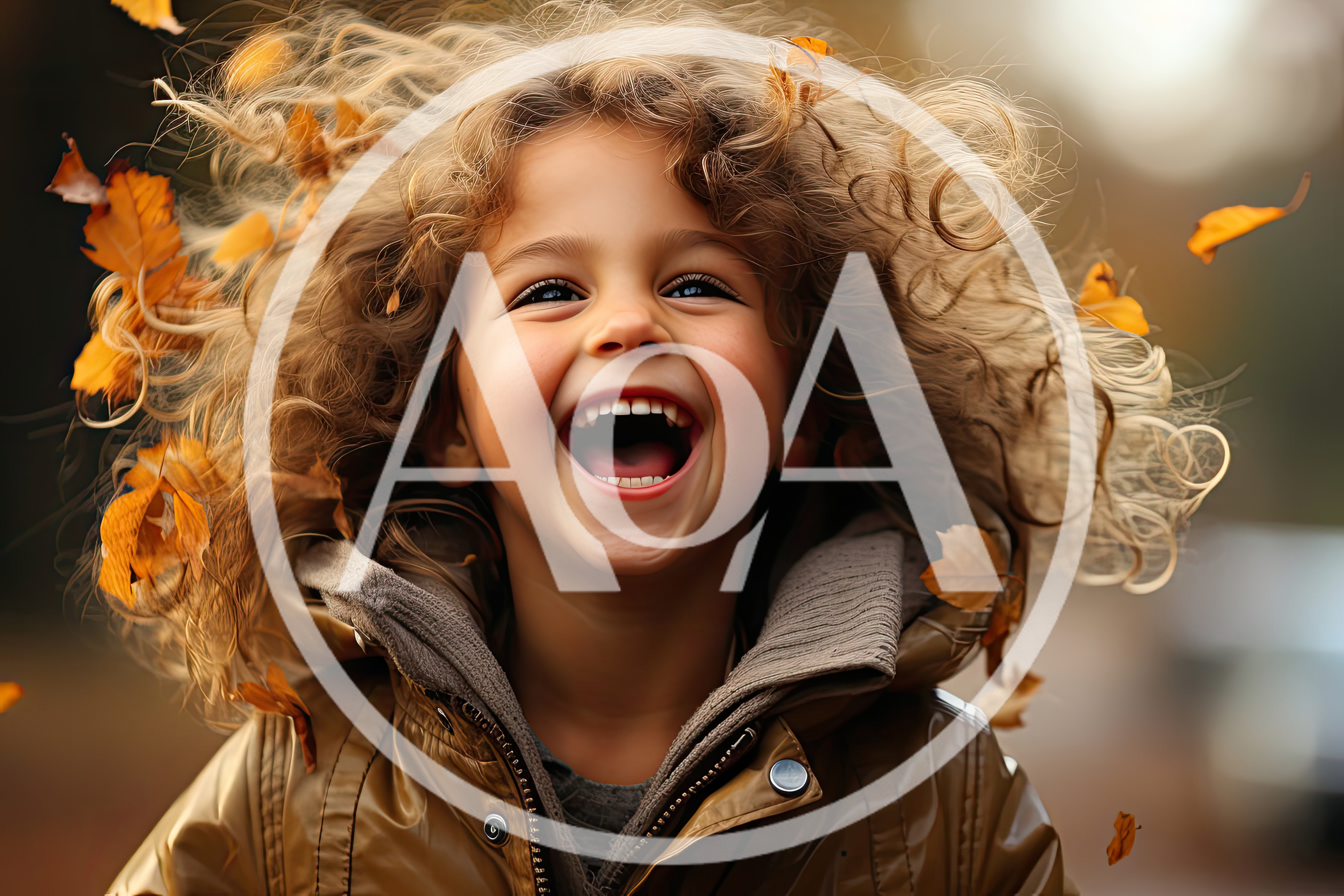 Joyful Child Laughing Amidst Falling Autumn Leaves