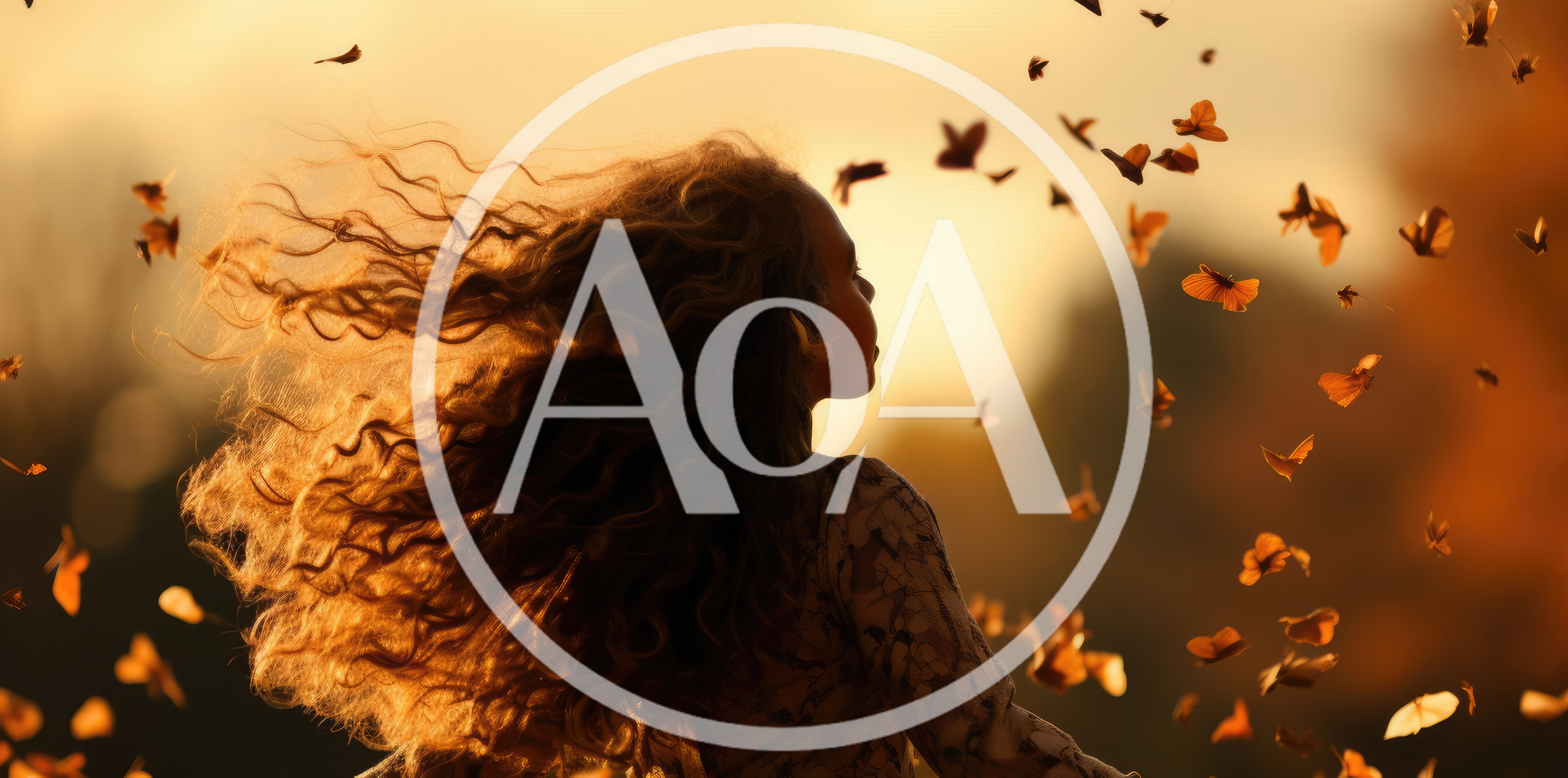 Young Girl With Curly Hair Surrounded By Flying Leaves