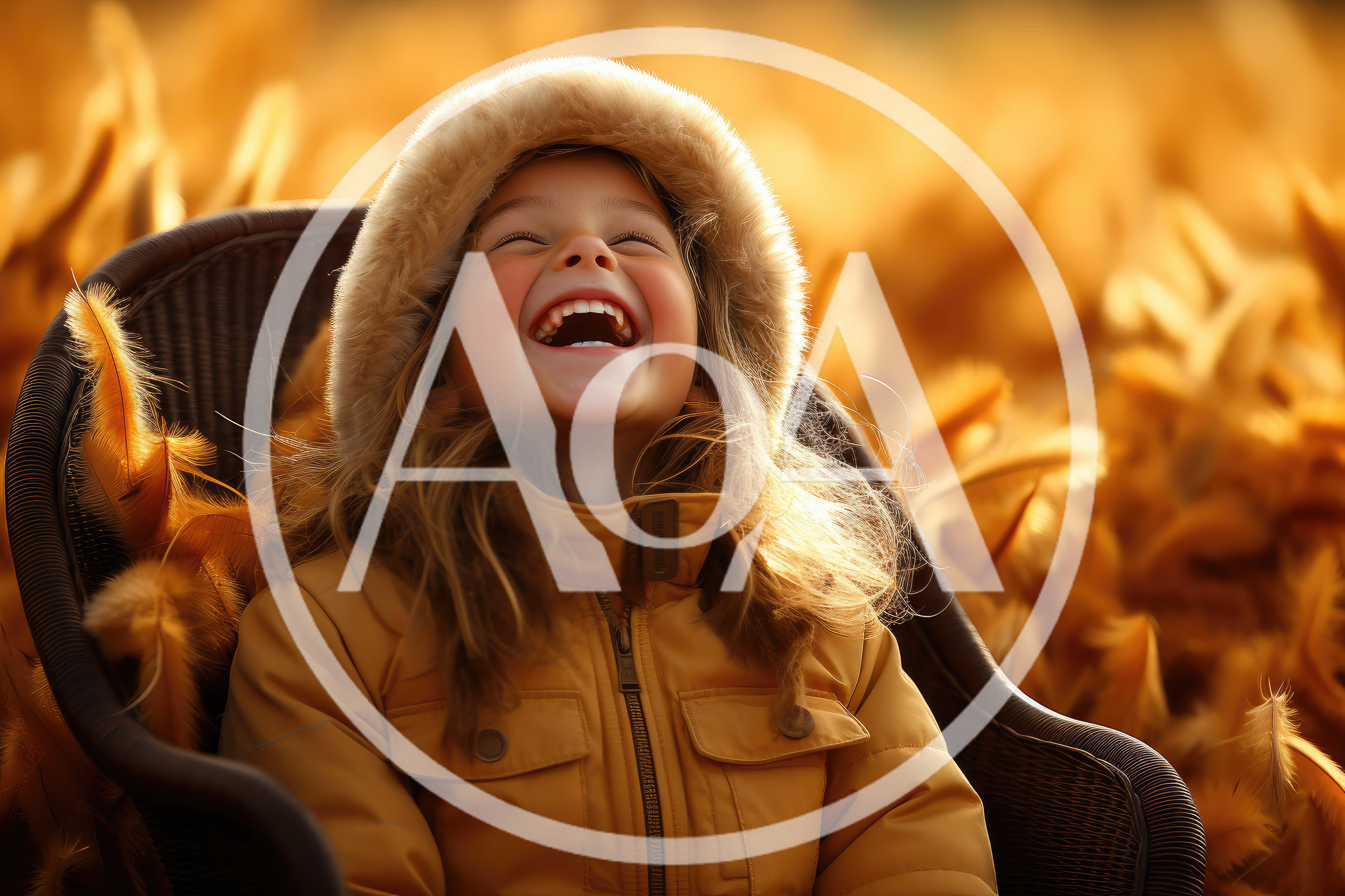 Happy Little Girl Laughing In A Wicker Chair