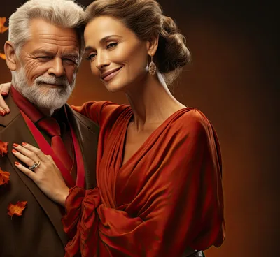 Elegant Mature Couple Embracing In Autumn Setting