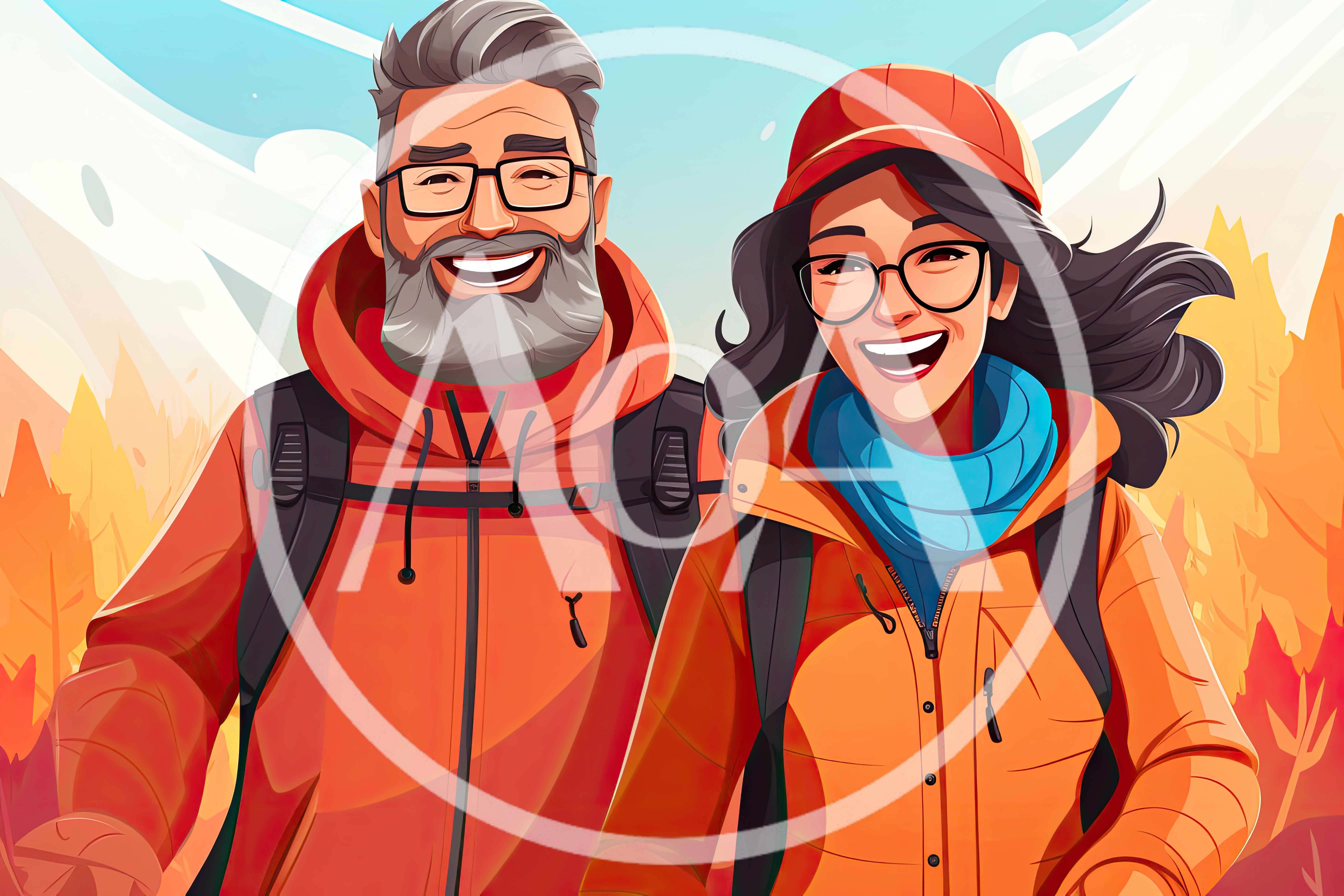 Happy Couple Hiking Together In Autumn Forest