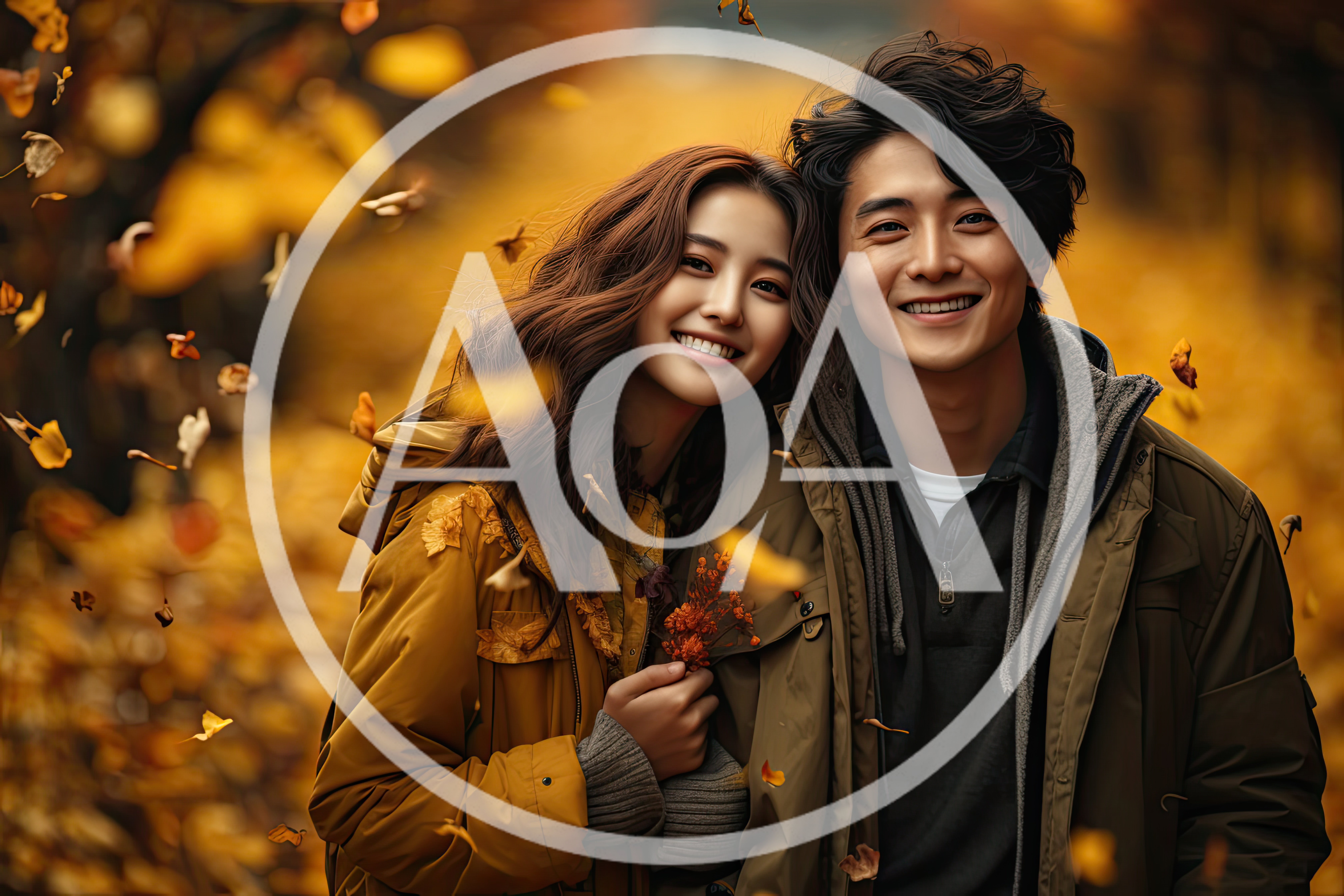Happy Young Couple Embracing In Autumn Forest