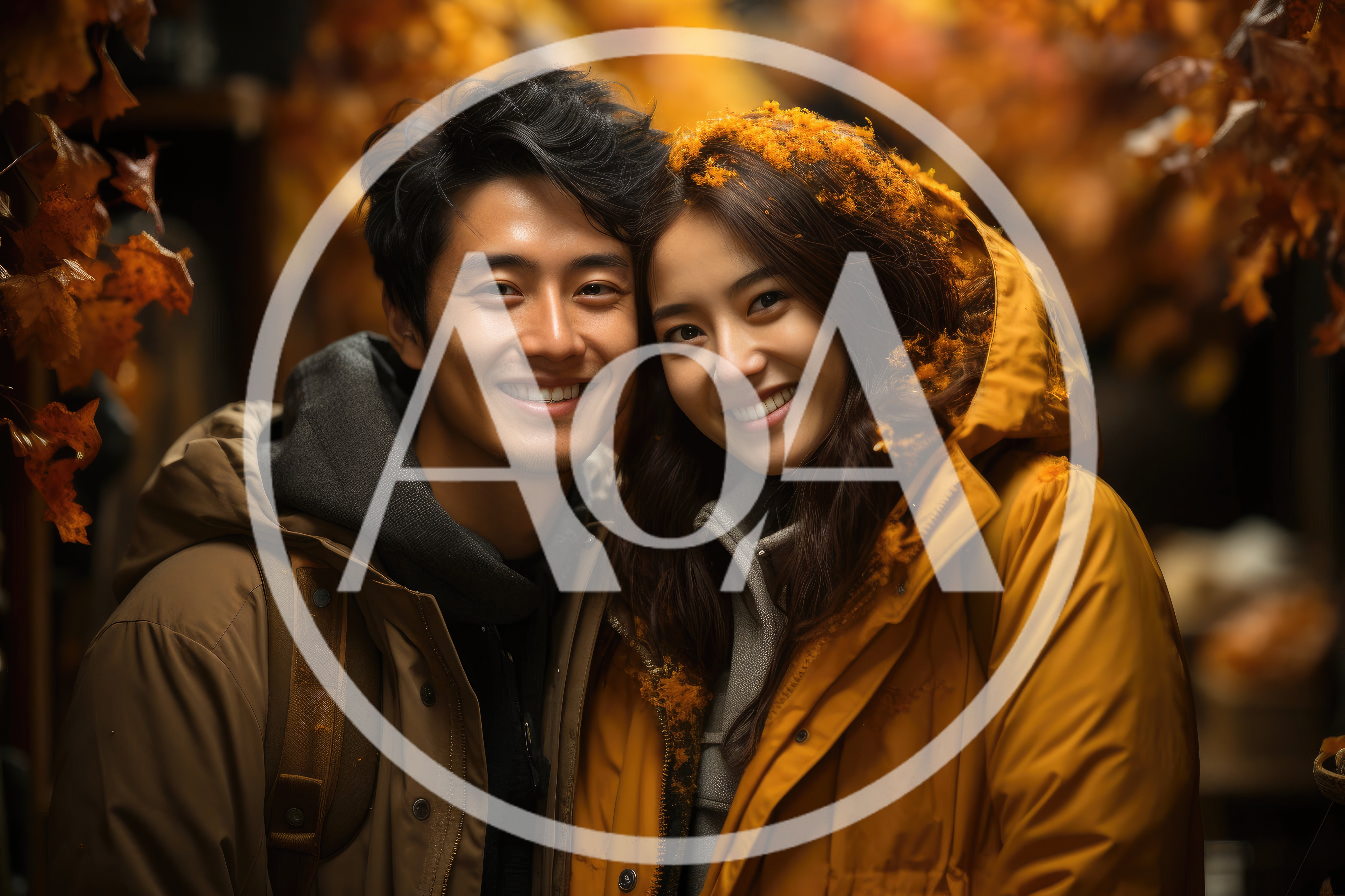 Happy Young Couple Embracing Outdoors In Autumn