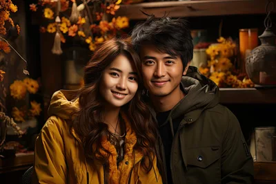 Young Couple Posing Together In Autumn Setting