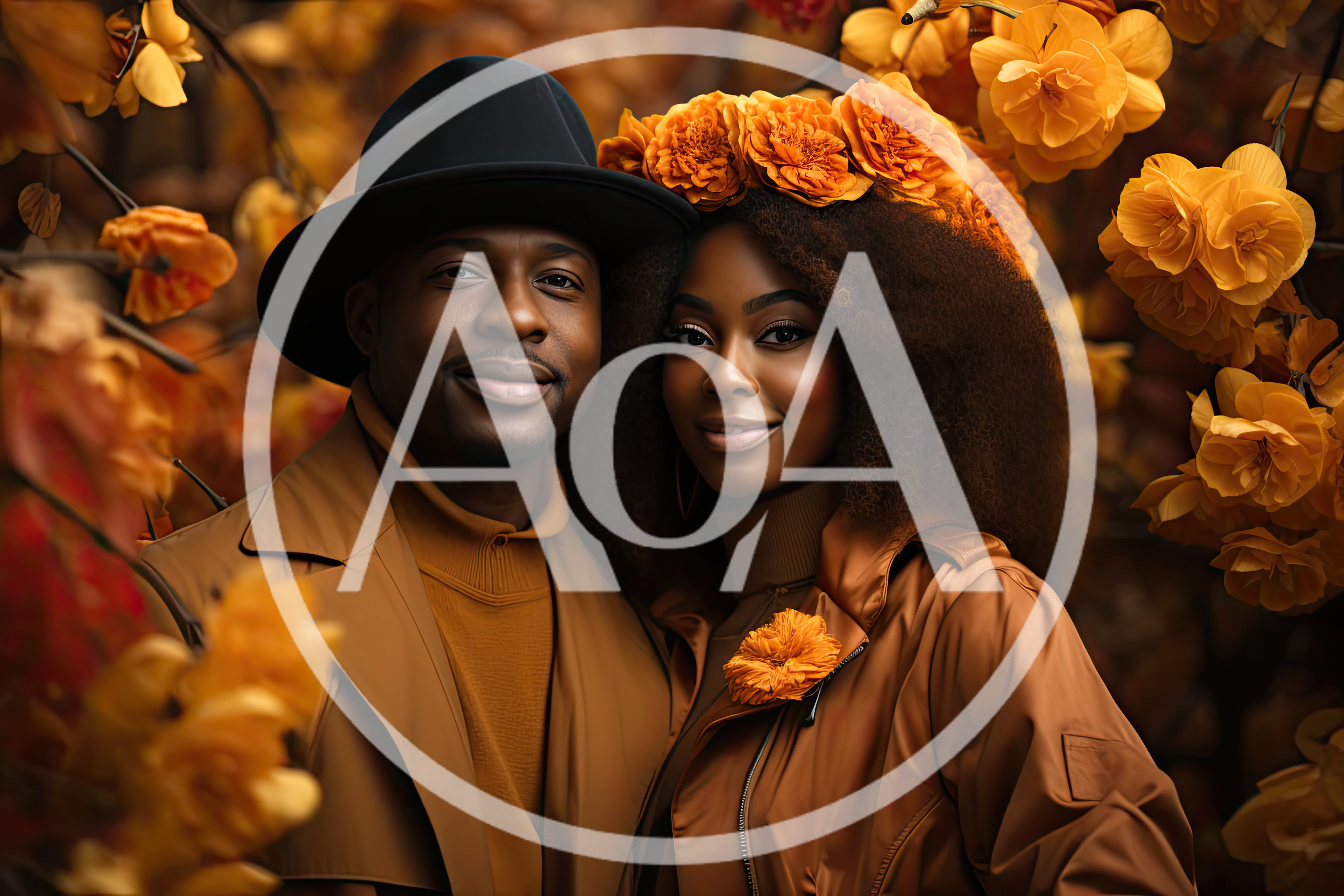 Portrait Of A Stylish Couple In Autumn Flowers