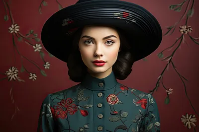 Portrait Of A Young Woman In Vintage Floral Attire
