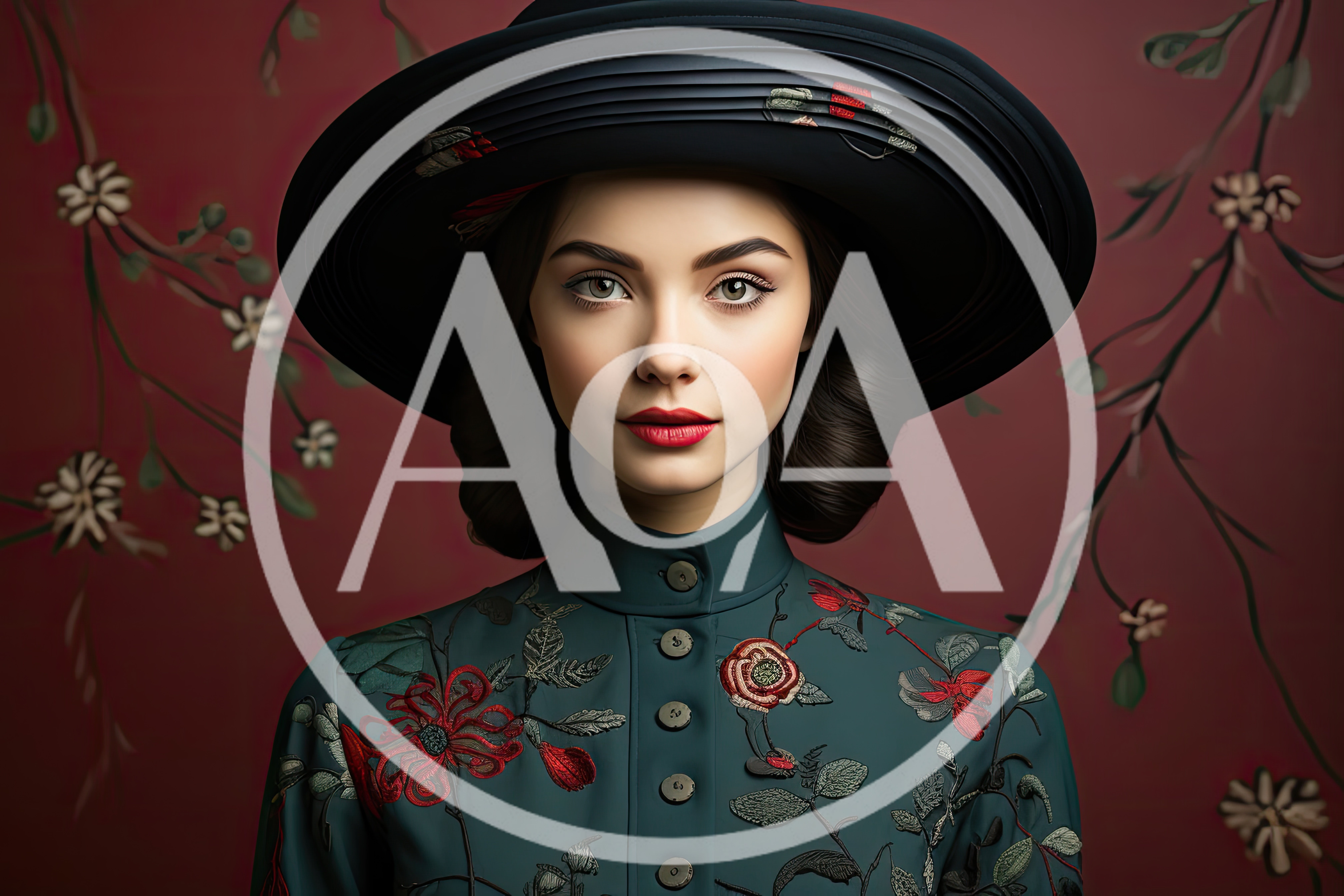 Portrait Of A Young Woman In Vintage Floral Attire