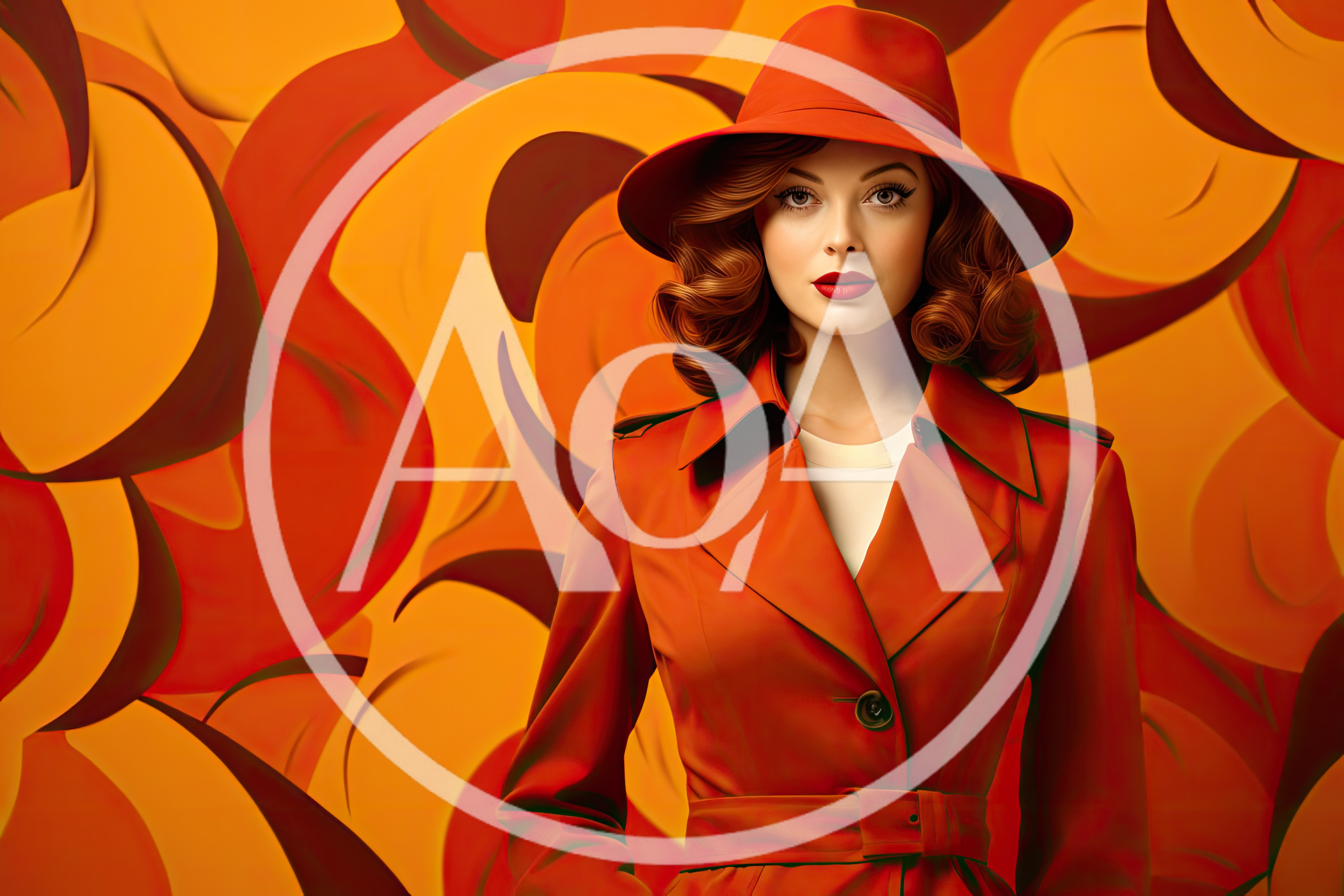 Stylish Woman In Red Trench Coat And Fedora
