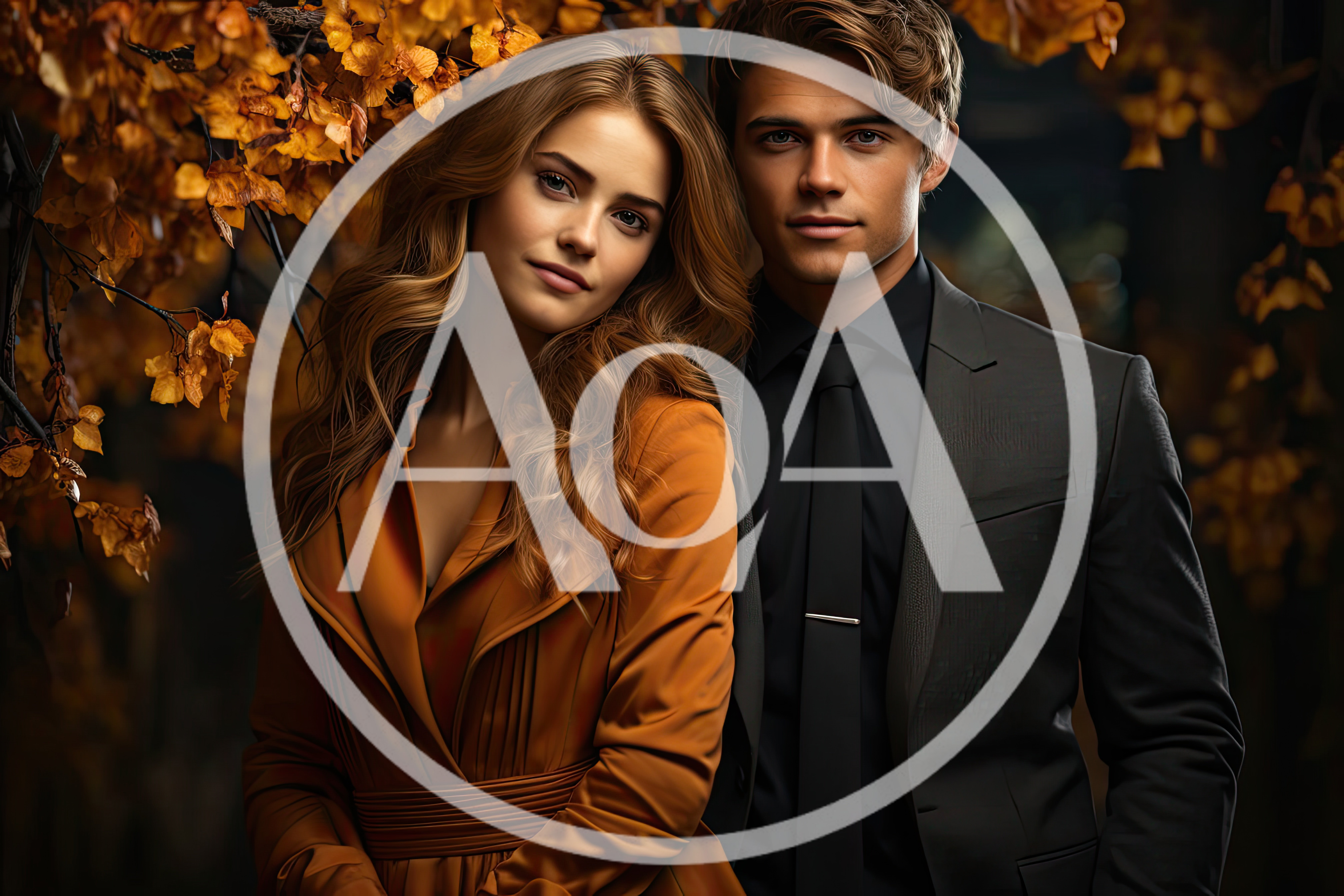 Elegant Couple Posing Together In Autumn Forest