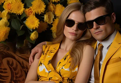 Elegant Couple Posing With Yellow Flowers