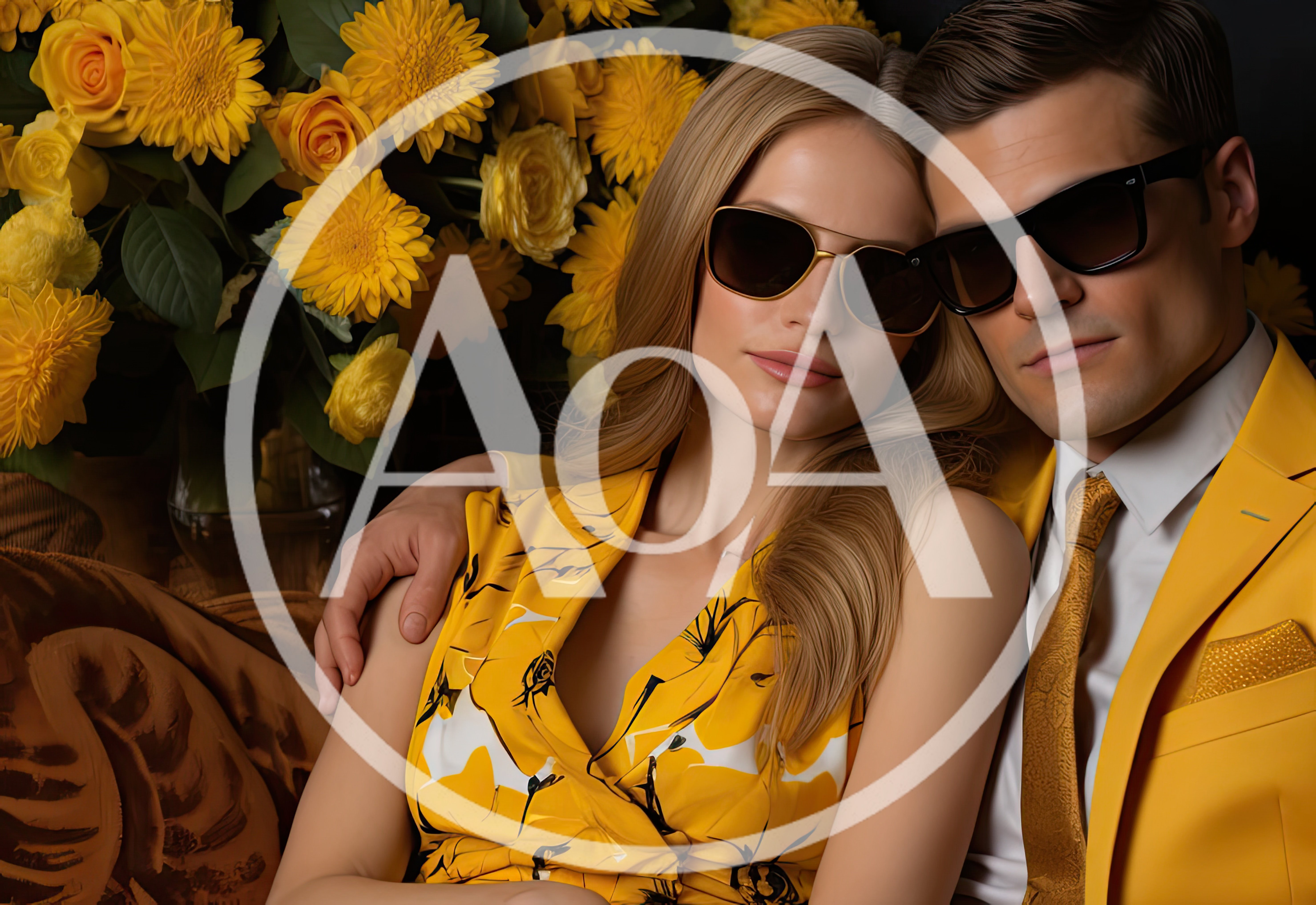 Elegant Couple Posing With Yellow Flowers
