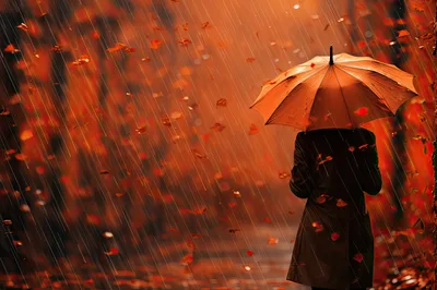 Person Standing Under Umbrella During Autumn Rain