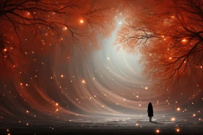 Silhouette Of A Person Standing In A Surreal Forest