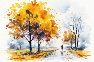 Person Walking Down A Path In Autumn Park