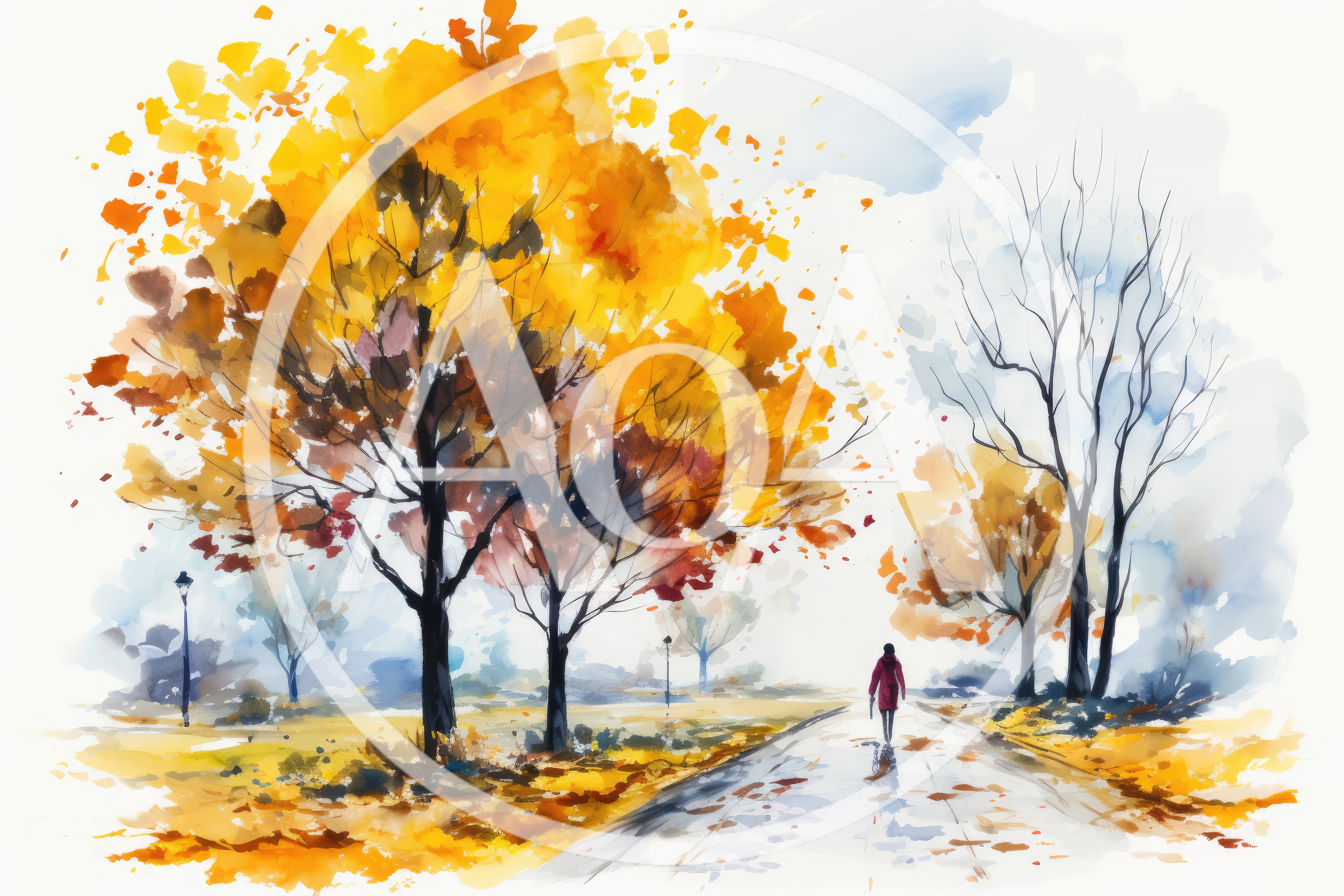 Person Walking Down A Path In Autumn Park