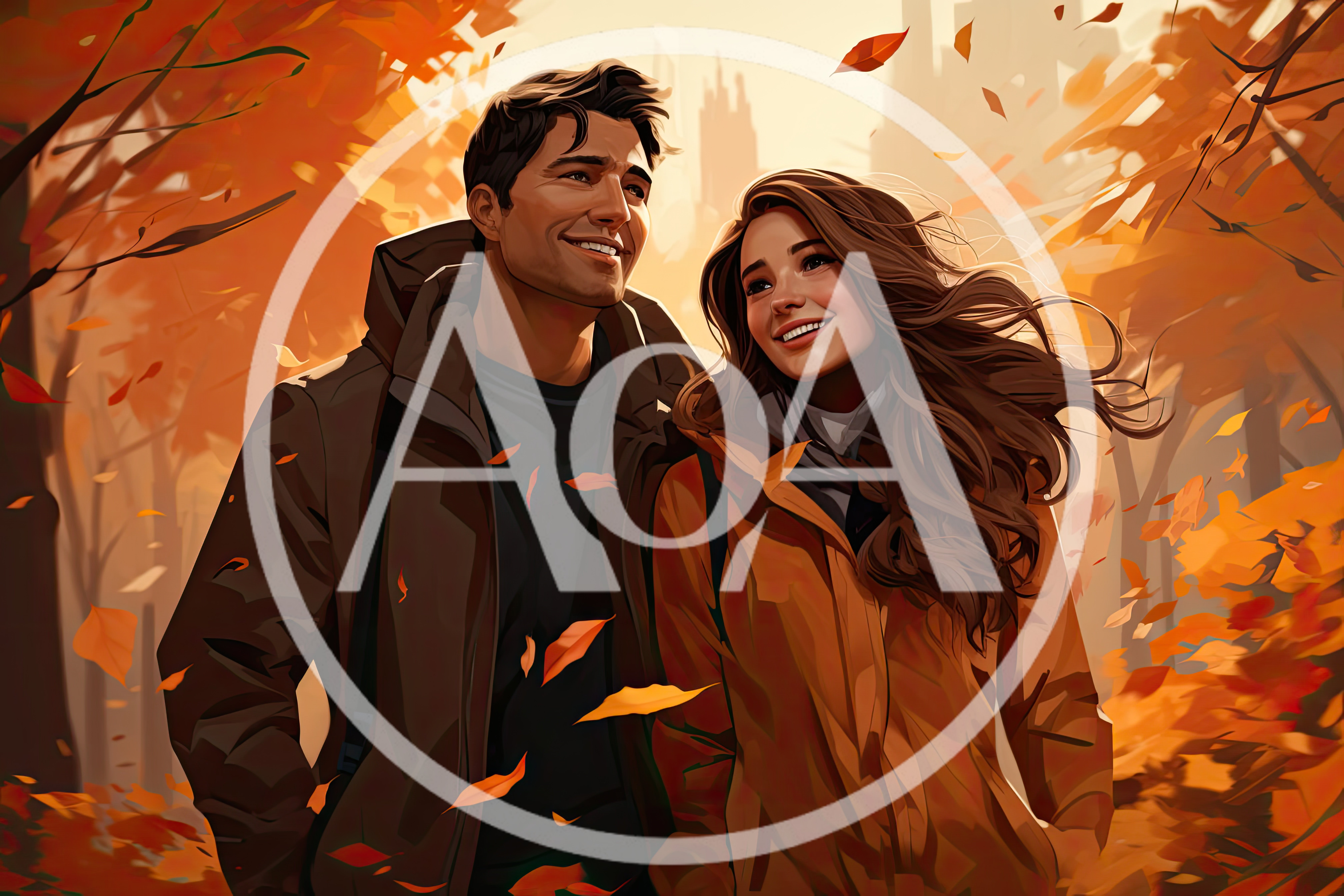 Happy Couple Walking Through Autumn Forest