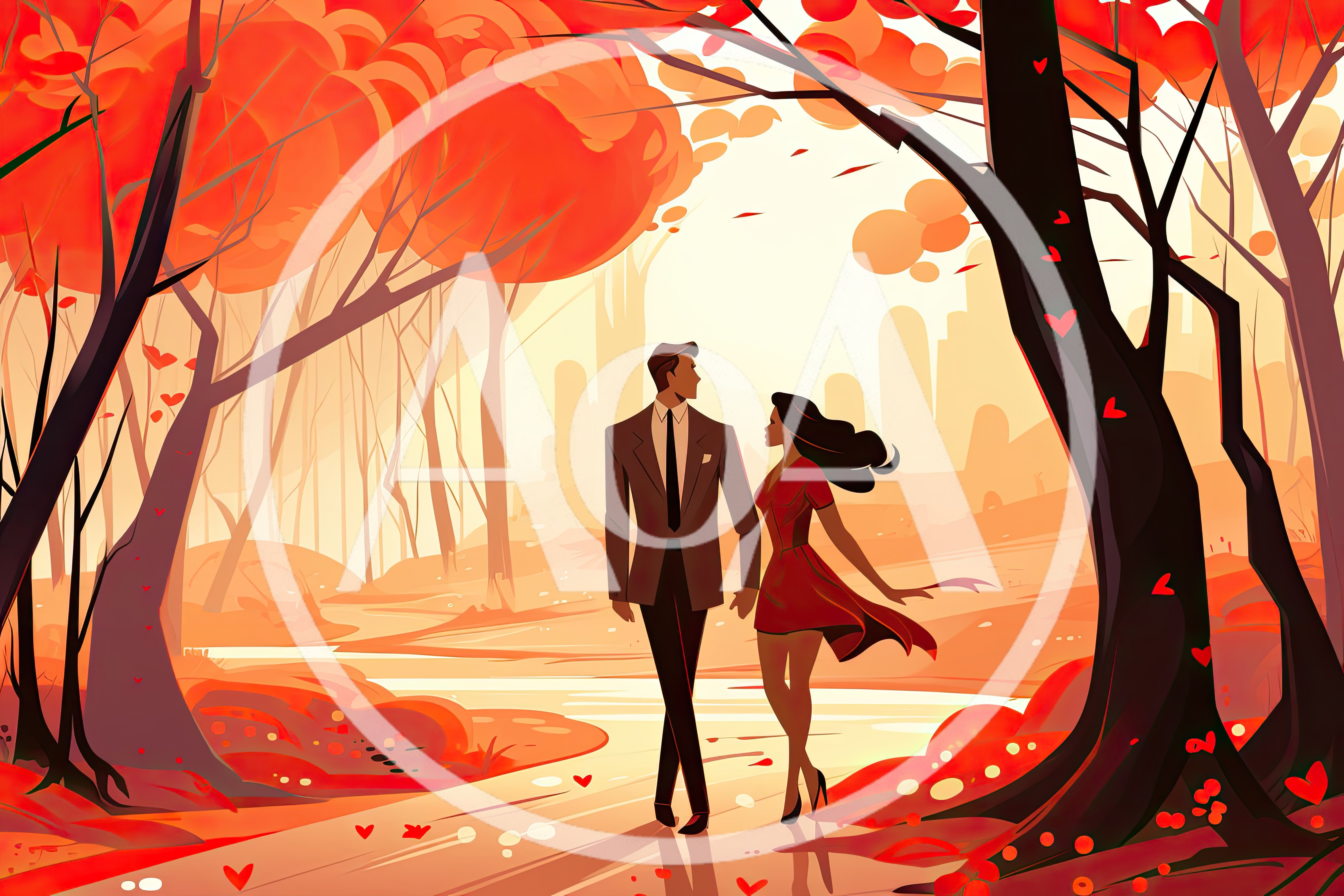 Elegant Couple Walking Through An Autumn Forest