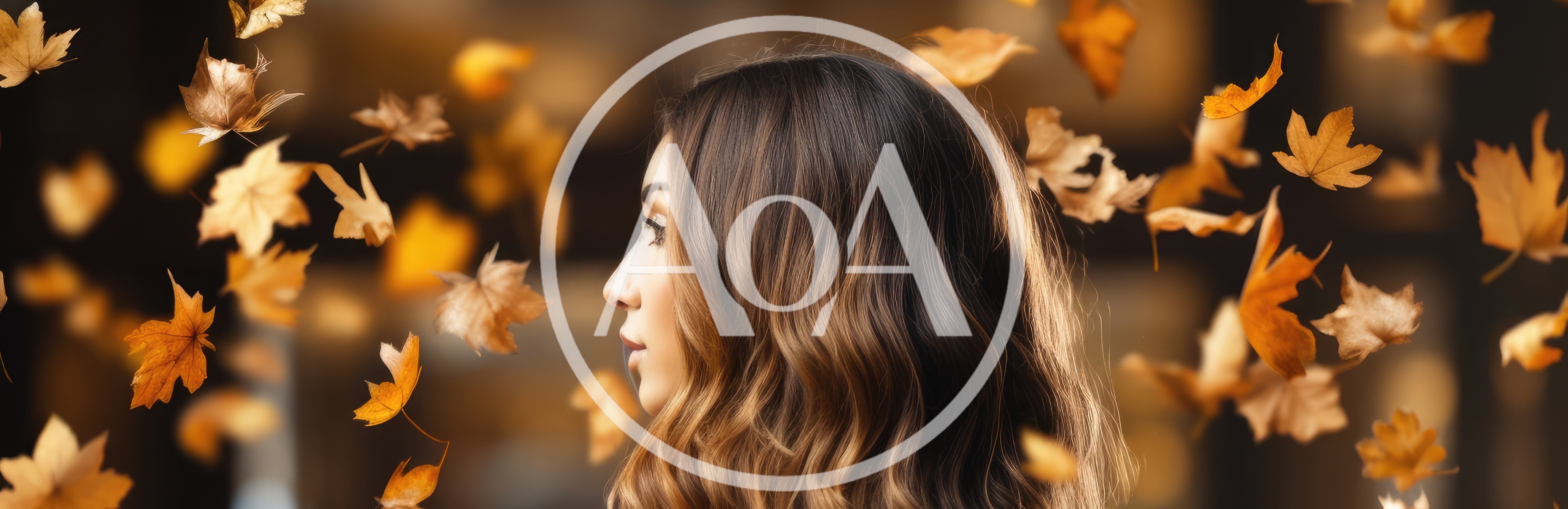 Profile Portrait of a Woman with Falling Autumn Leaves