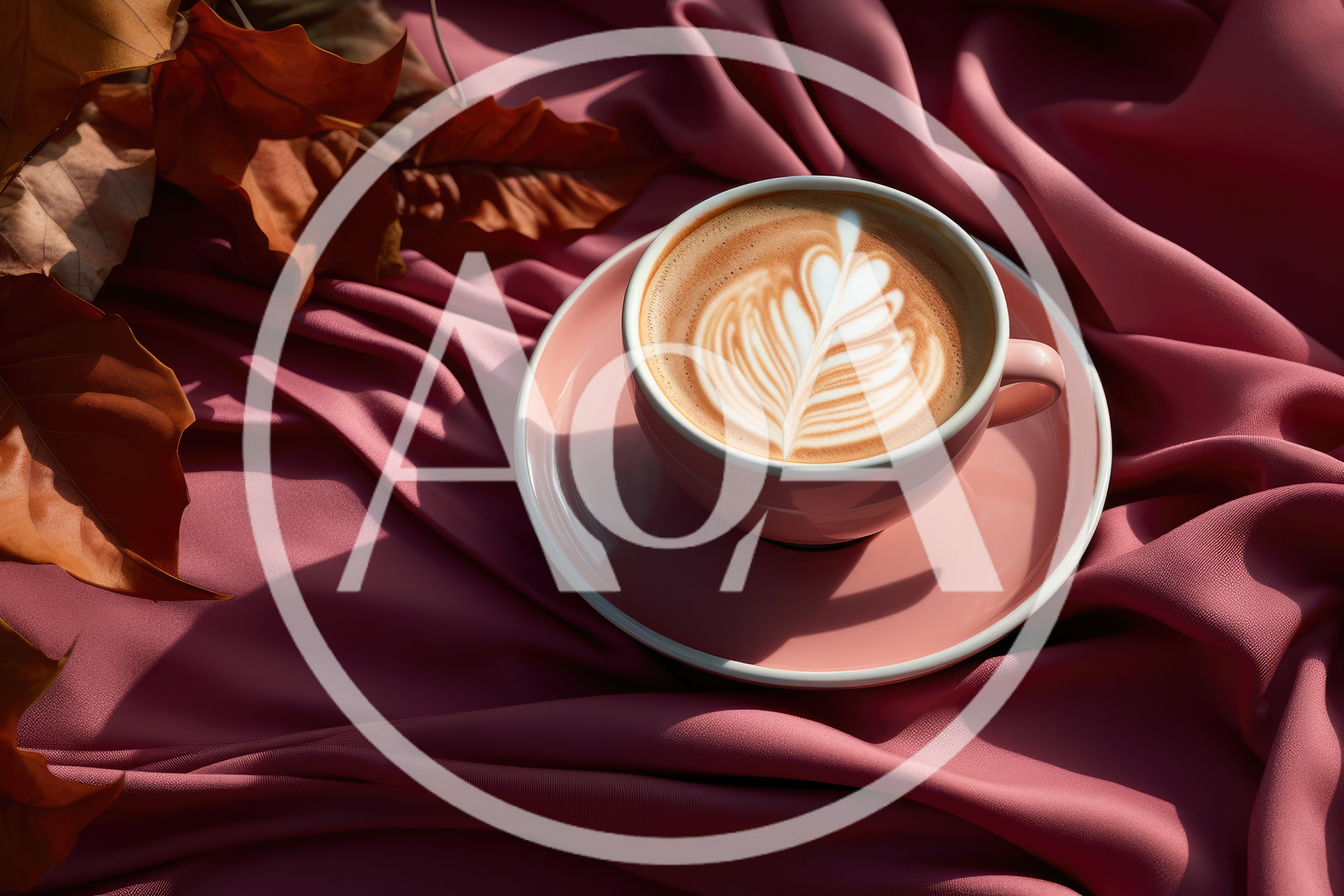 Latte Art in Pink Cup on Silk Fabric