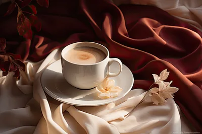 Cup Of Coffee On Silk Fabric