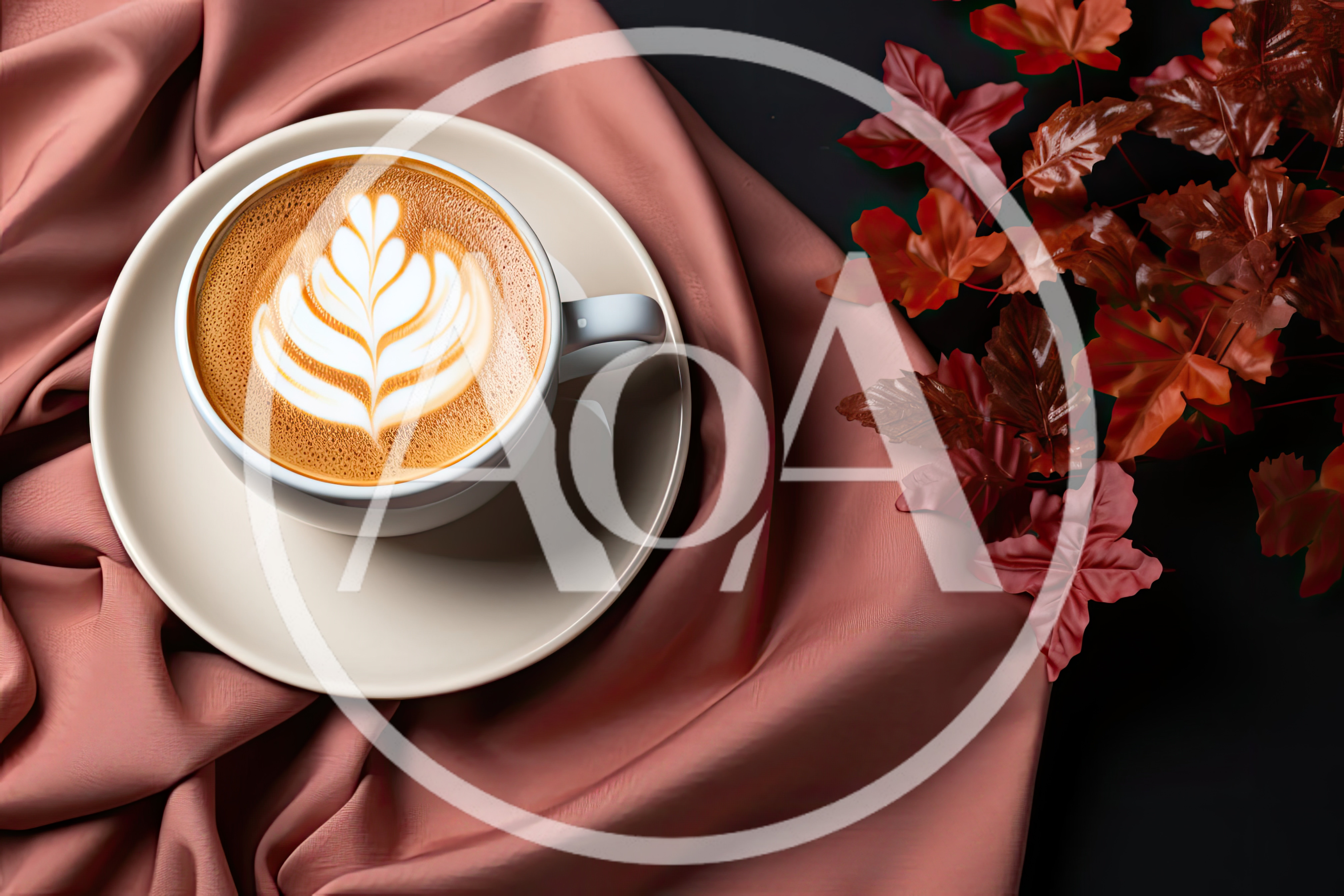 Cup Of Latte With Latte Art On Pink Fabric