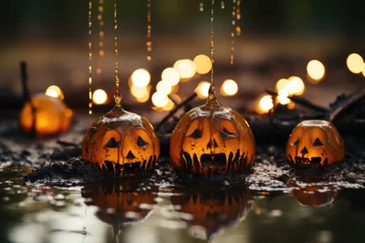 Melting Jack O Lanterns In Muddy Water