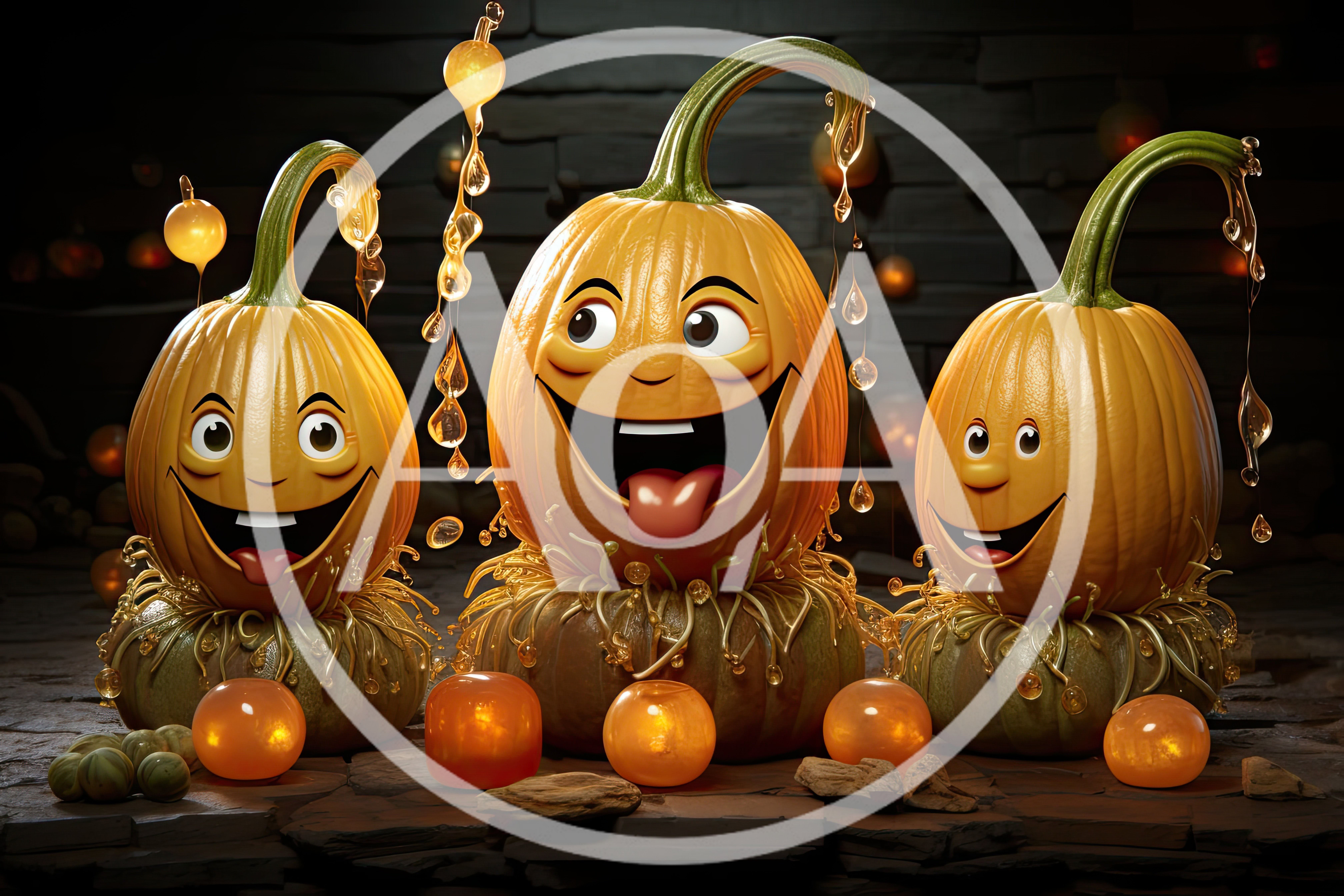 Three Cartoon Pumpkins With Funny Faces