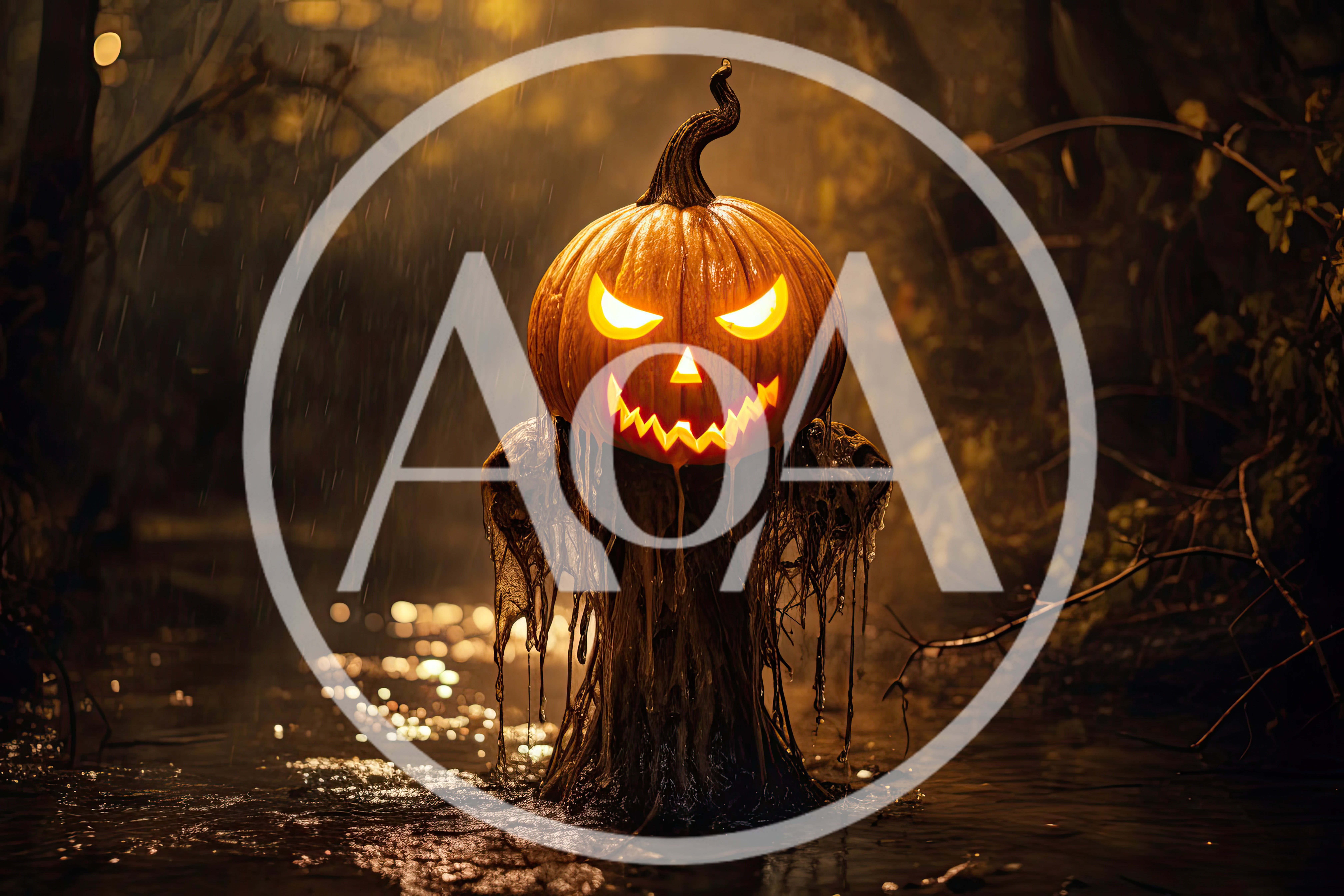Spooky Jack O Lantern Scarecrow In Dark Forest