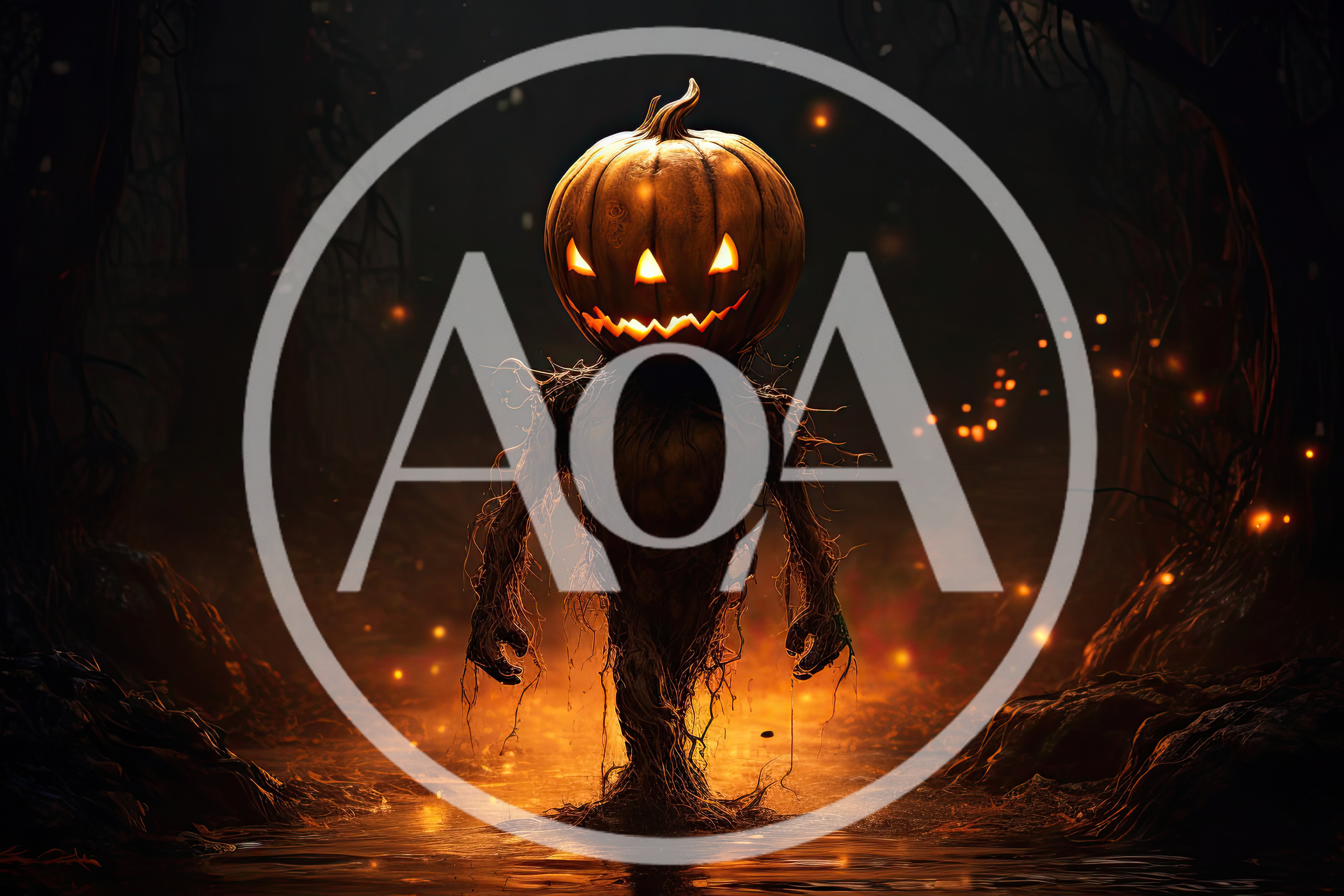 Eerie Pumpkin Headed Creature In Dark Forest