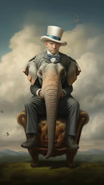Surreal Portrait Of An Elephant Man In A Suit