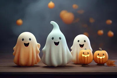 Cute Cartoon Ghosts and Jack O Lanterns