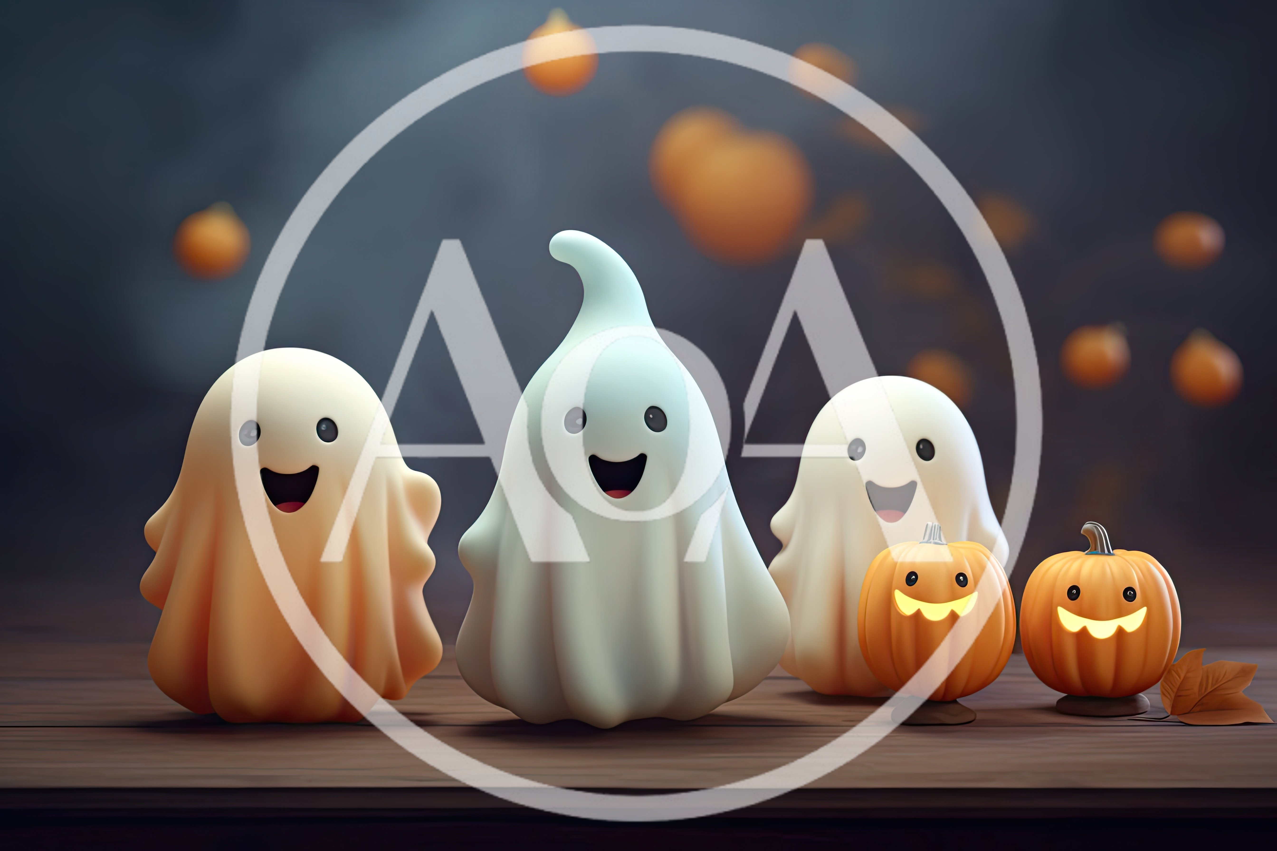 Cute Cartoon Ghosts and Jack O Lanterns