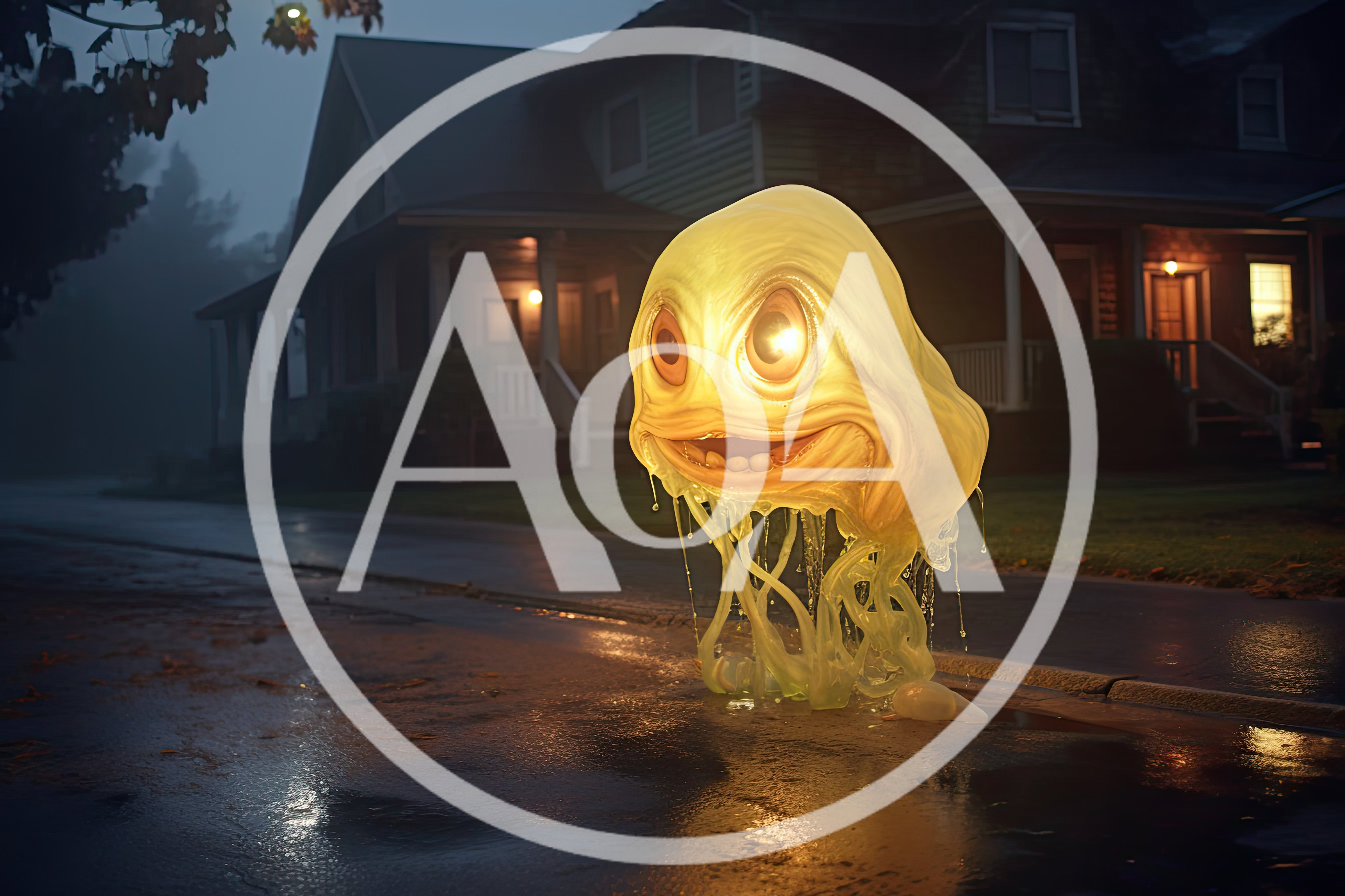 Glowing Ectoplasmic Creature On A Suburban Street At Night