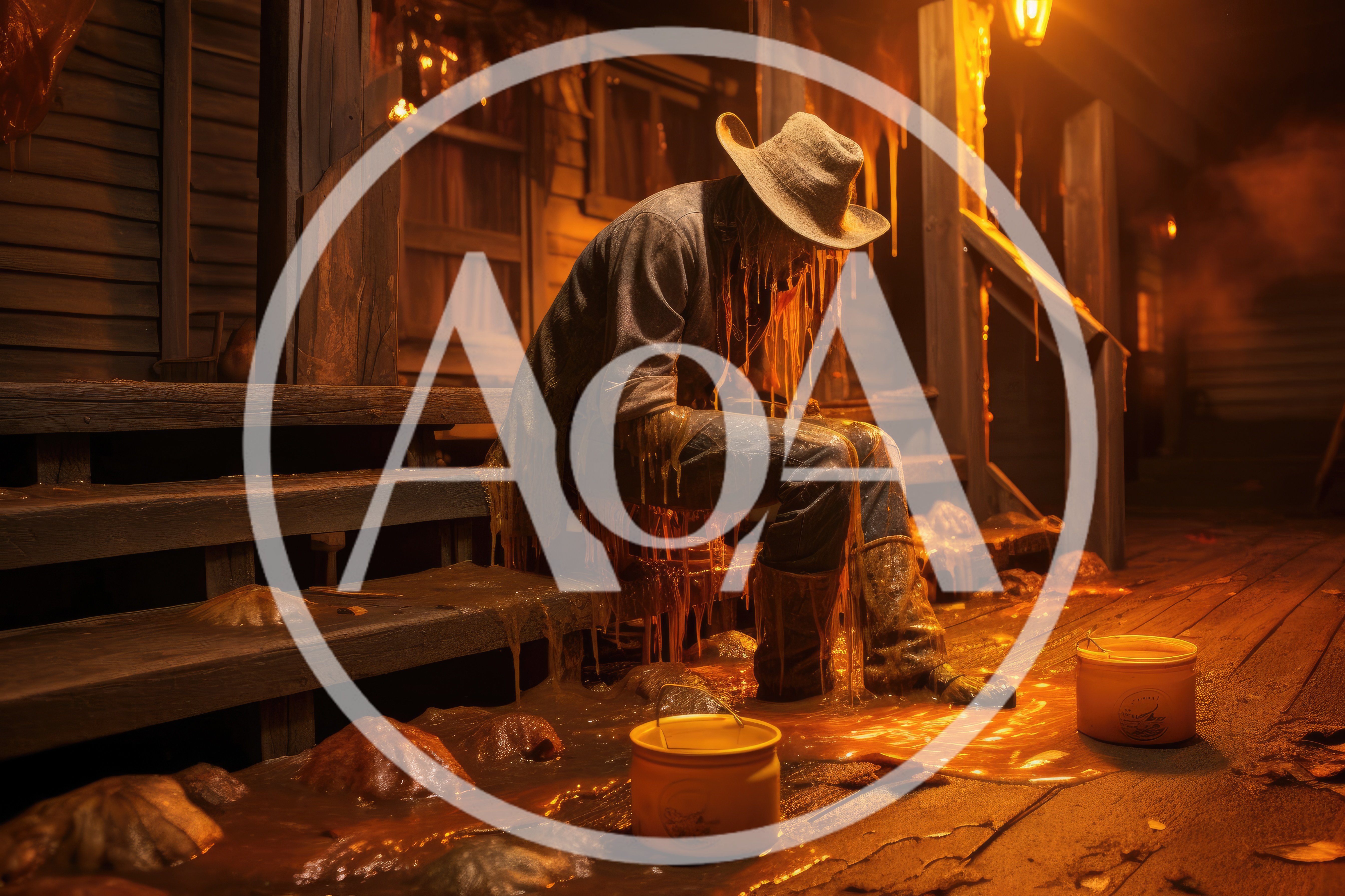 Cowboy Covered In Sticky Honey On Porch
