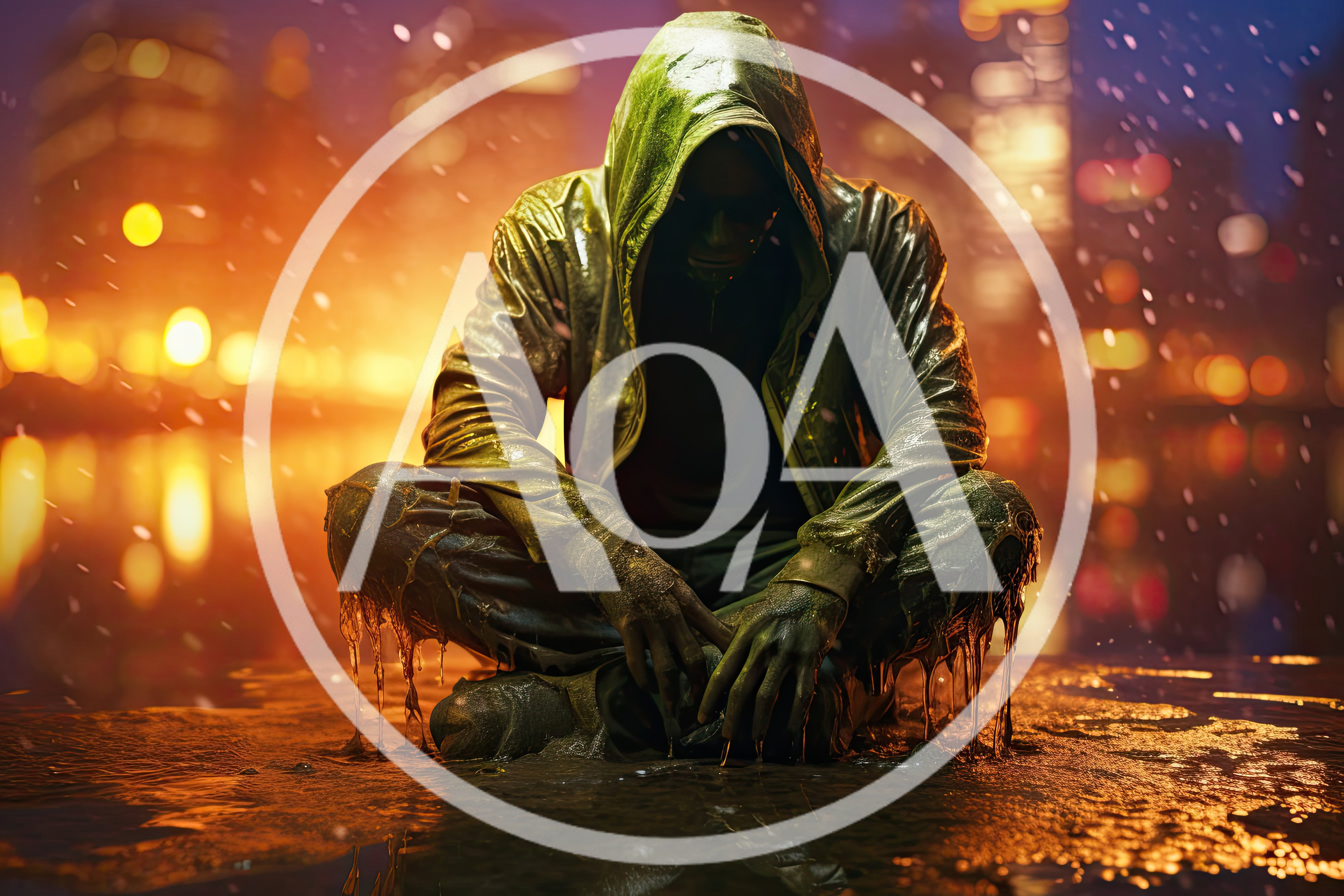 Mysterious Hooded Figure Sitting In Rain