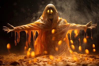 Eerie Ghostly Figure Emerging From Glowing Molten Substance